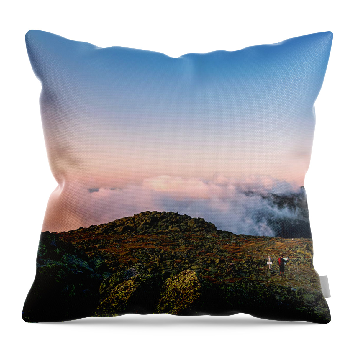 Clouds Throw Pillow featuring the photograph The Hiker - Mt Jefferson, NH by Jeff Sinon