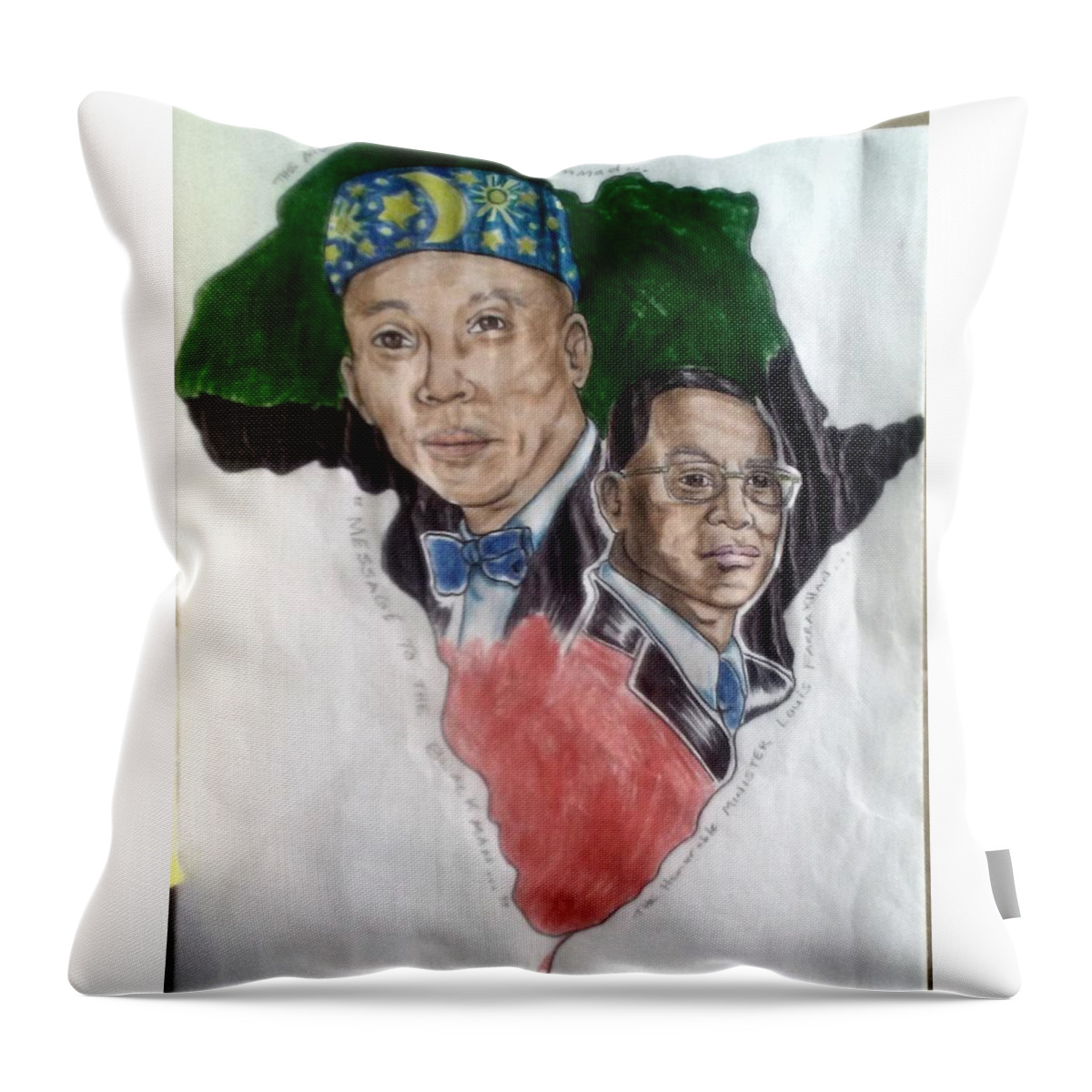 Blak Art Throw Pillow featuring the drawing The Honorable Elijah Muhammad and the Minister Louis Farrakhan by Joedee