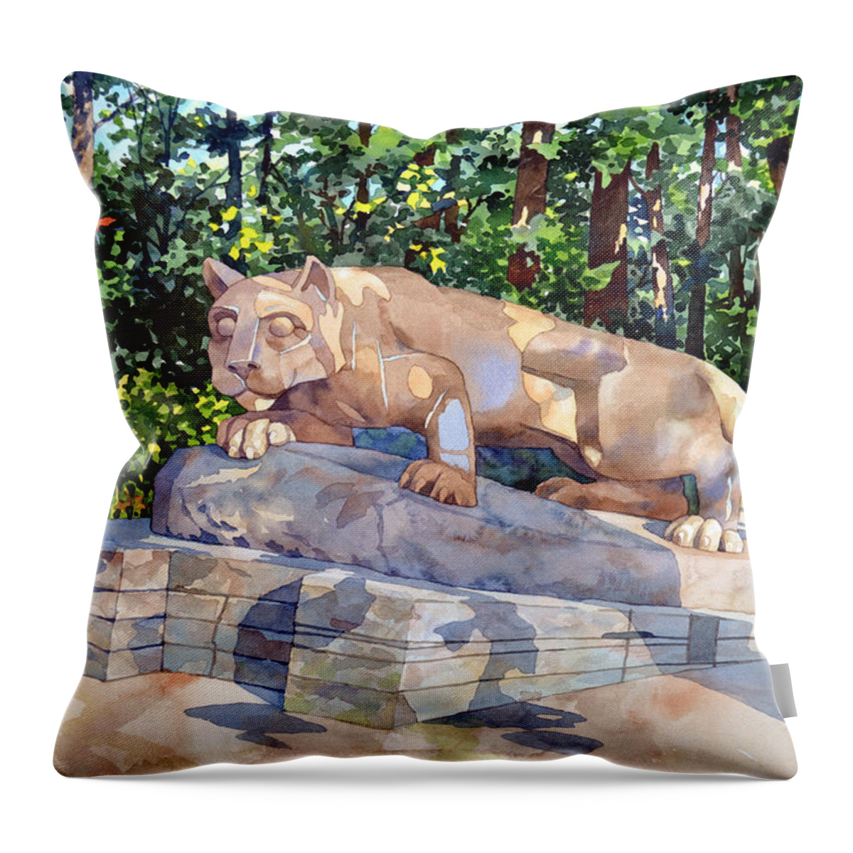 #pennstate #nittanylion #statecollege #watercolor #landscape #fineart #commissionedart Throw Pillow featuring the painting The Nittany Lion by Mick Williams