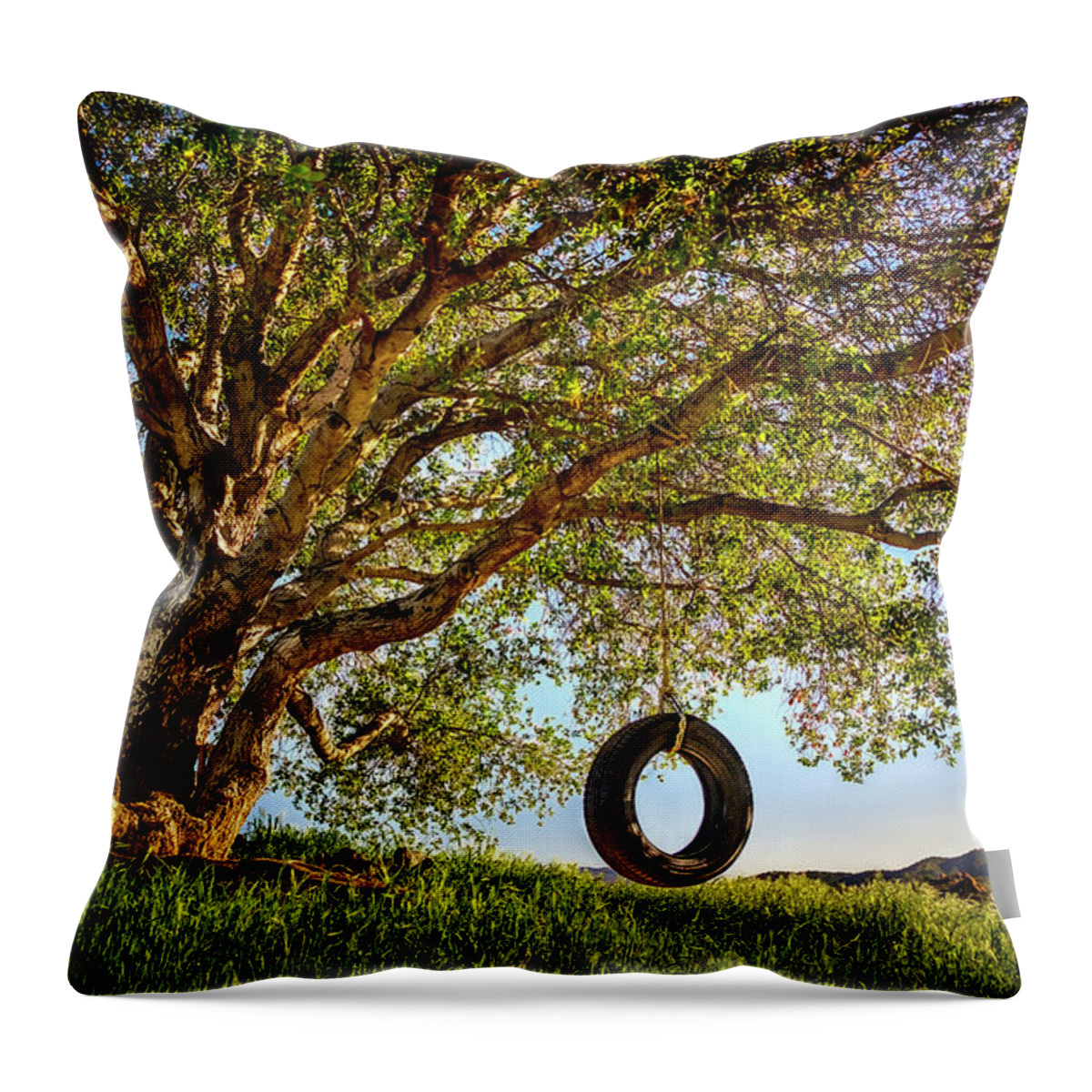 Oak Tree Throw Pillow featuring the photograph The Old Tire Swing by Endre Balogh