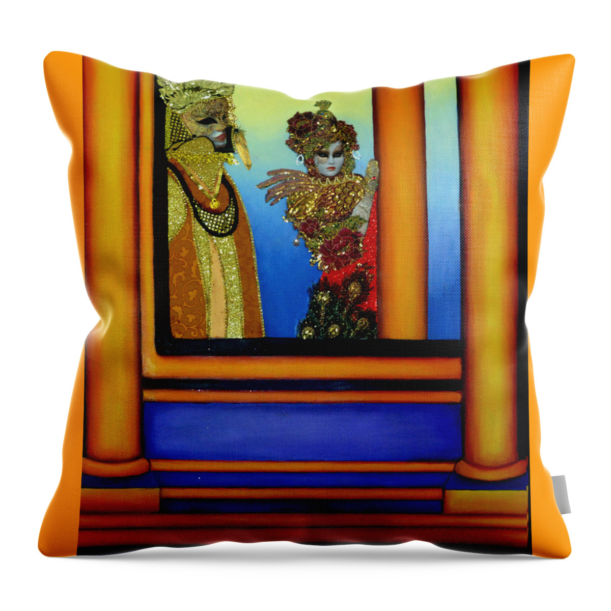 Mixed Media Painting Throw Pillow featuring the mixed media The Prince -The Carnival of Venice by Anni Adkins