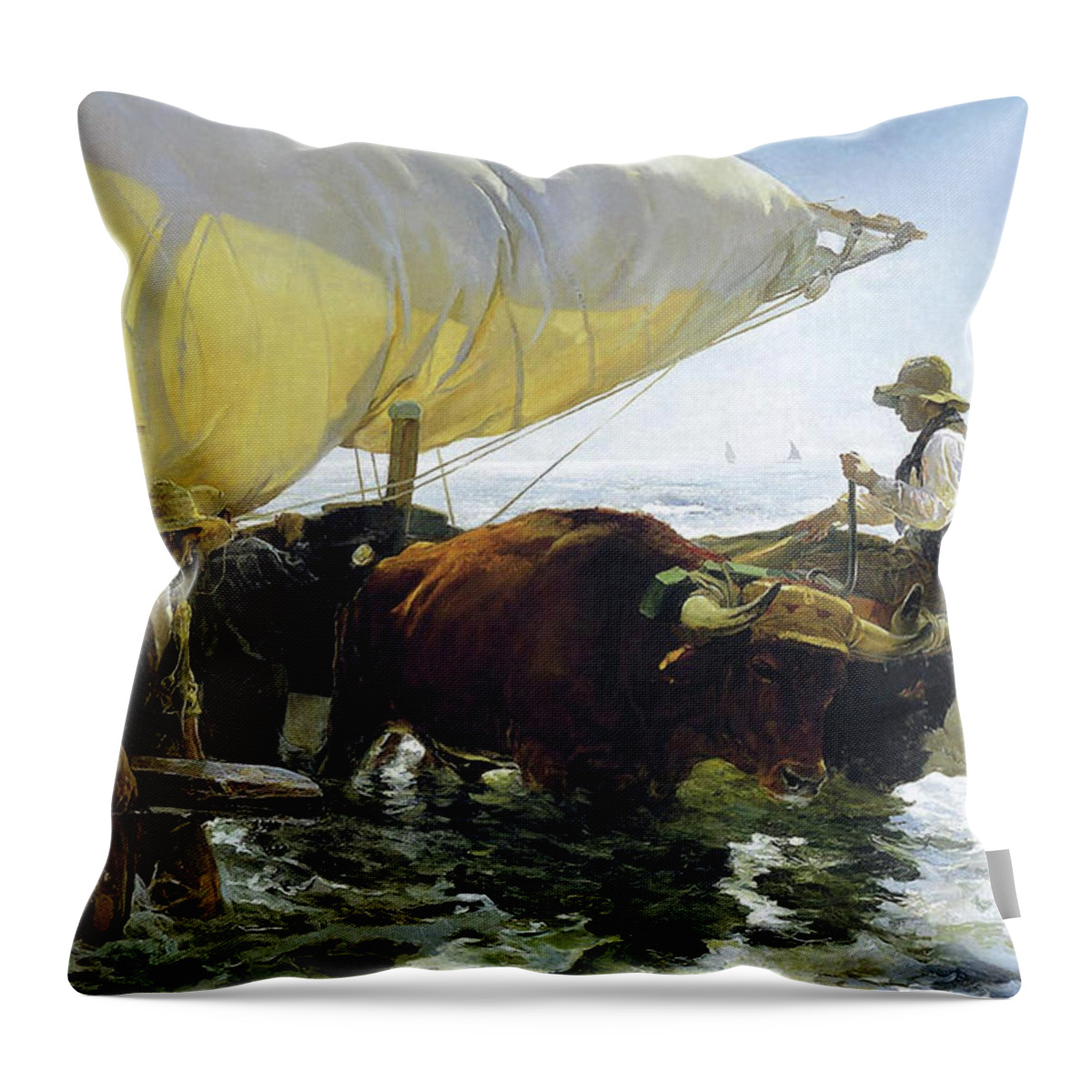 Return From Fishing Of 1905 Throw Pillow featuring the painting The Return from Fishing of 1905 by Juaquin Sorolla