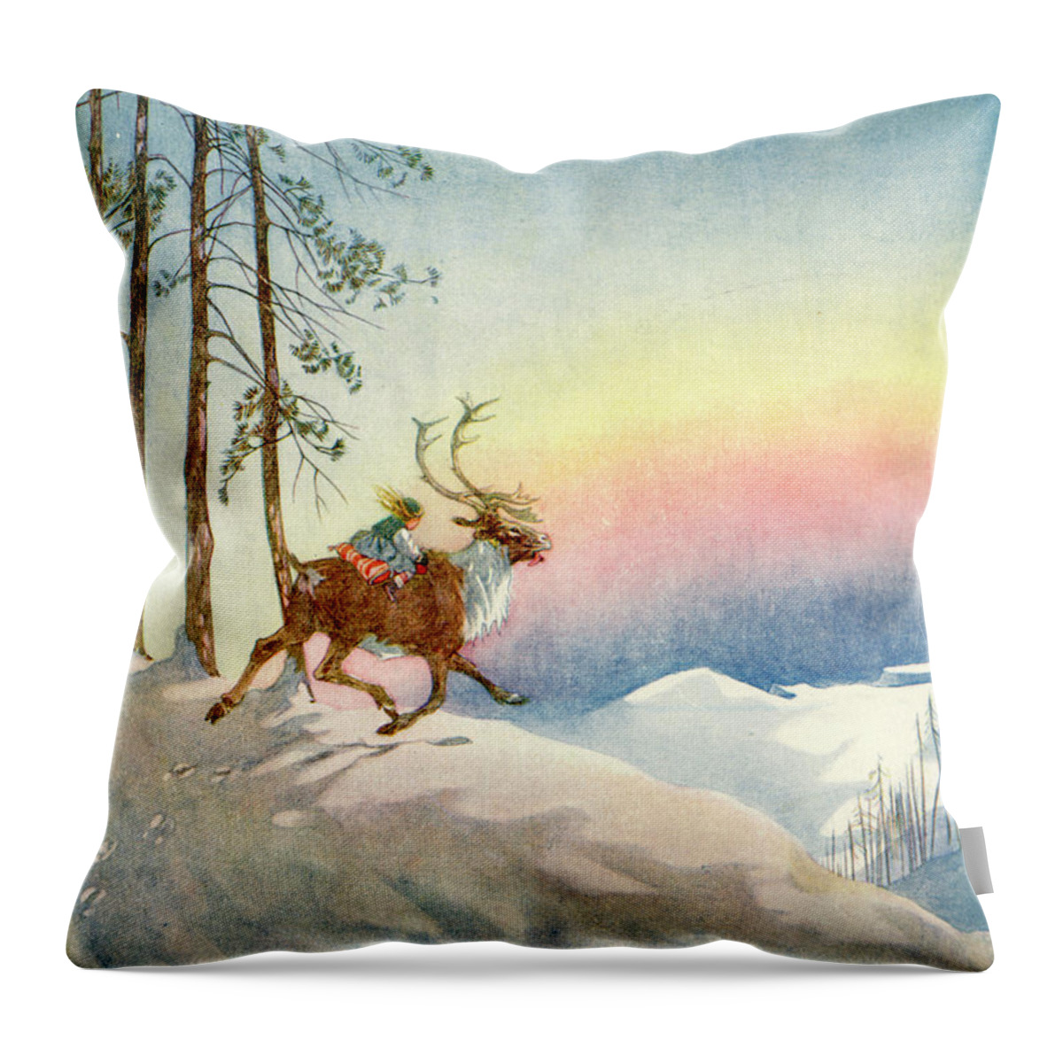 Fairy Tales Throw Pillow featuring the mixed media The Snow Queen, illustration from by Honor C Appleton