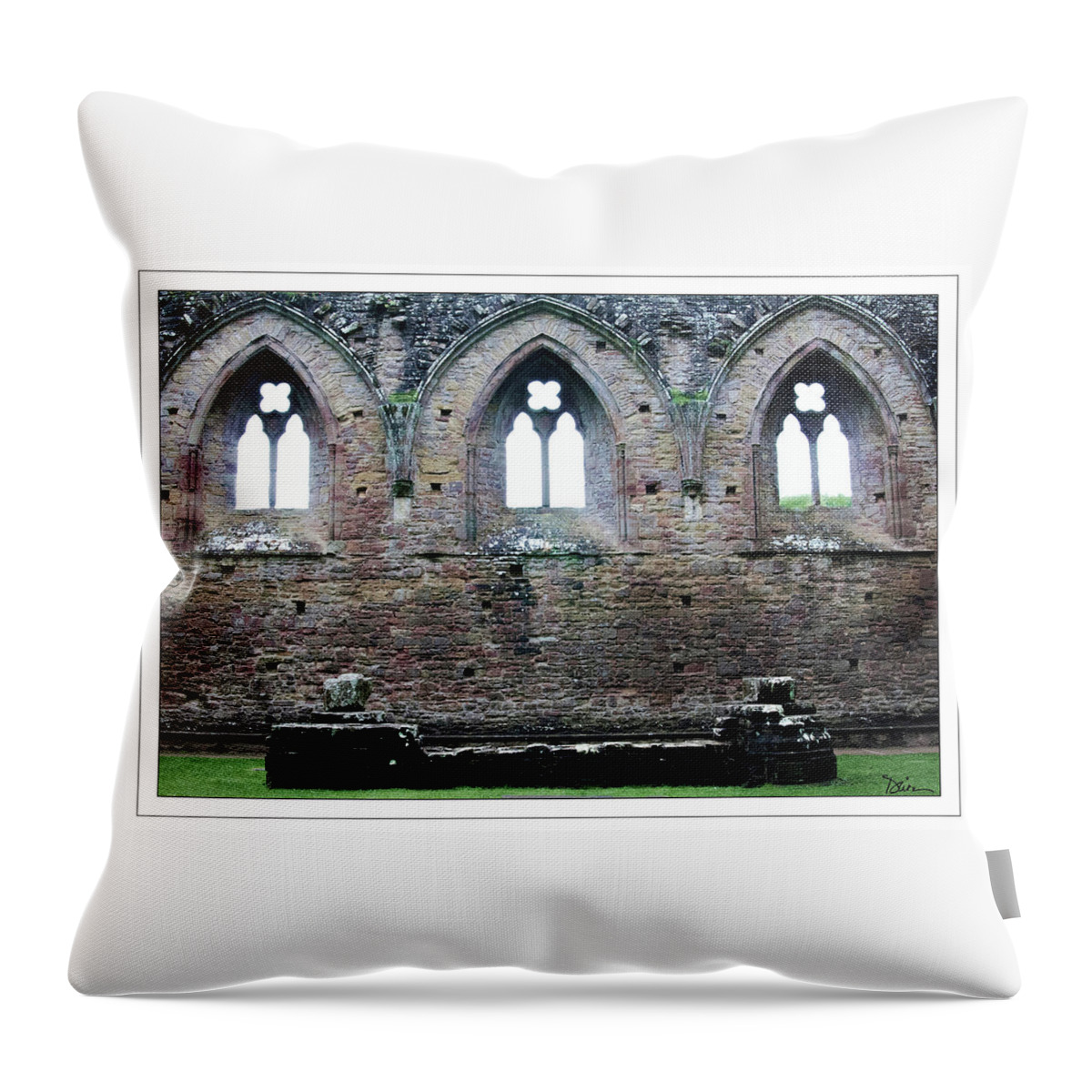 Tintern Abbey Throw Pillow featuring the photograph Three Arches at Tintern Abbey by Peggy Dietz