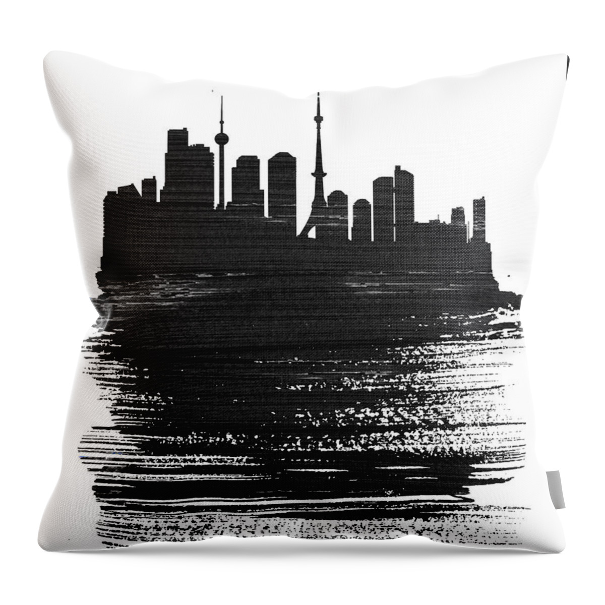 Tokyo Throw Pillow featuring the mixed media Tokyo Skyline Brush Stroke Black by Naxart Studio
