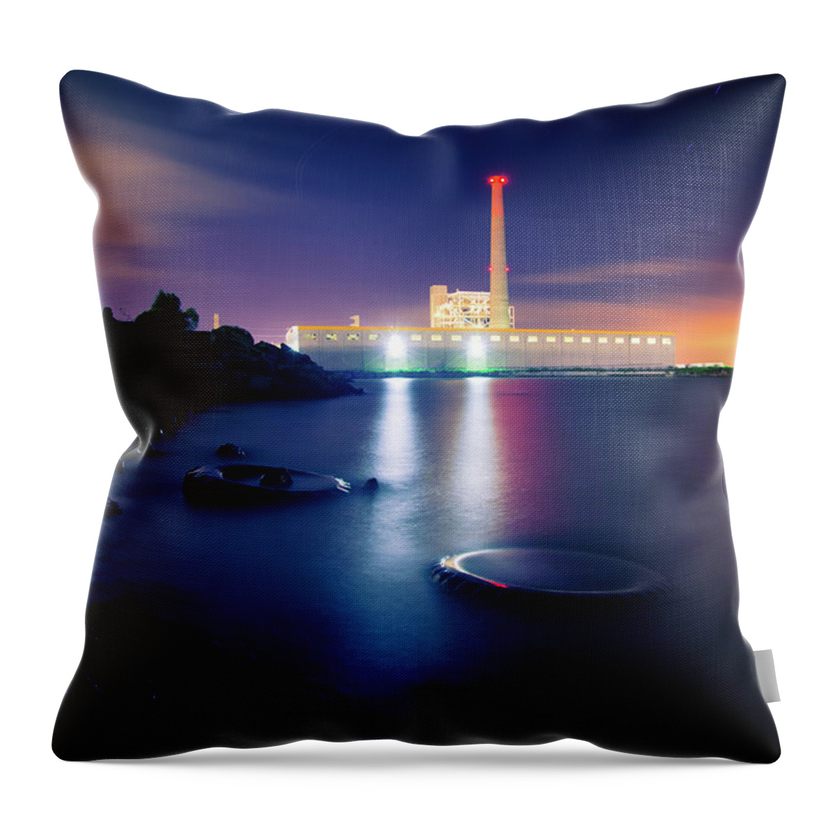 Industrial District Throw Pillow featuring the photograph Toxic Beach With Power Plant by Hal Bergman