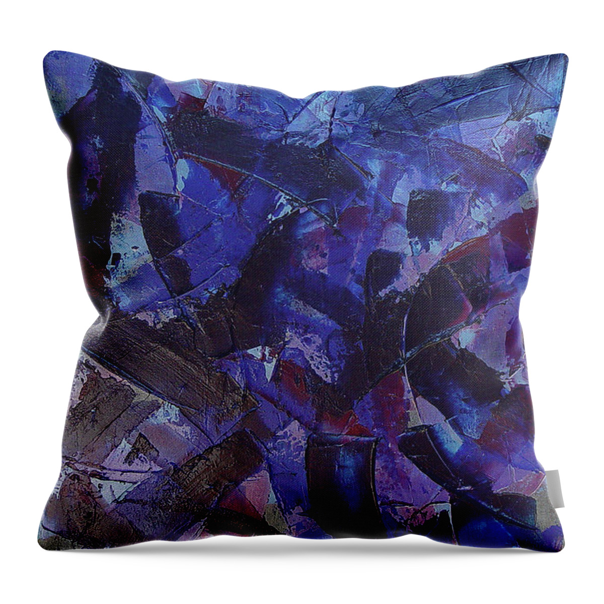 Blue Throw Pillow featuring the painting Transitions with Blue and Magenta by Dean Triolo