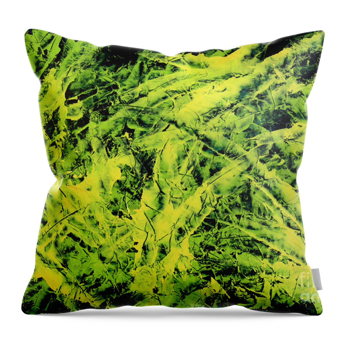 Abstract Throw Pillow featuring the painting Transitions with Yellow, Green and Blue by Dean Triolo