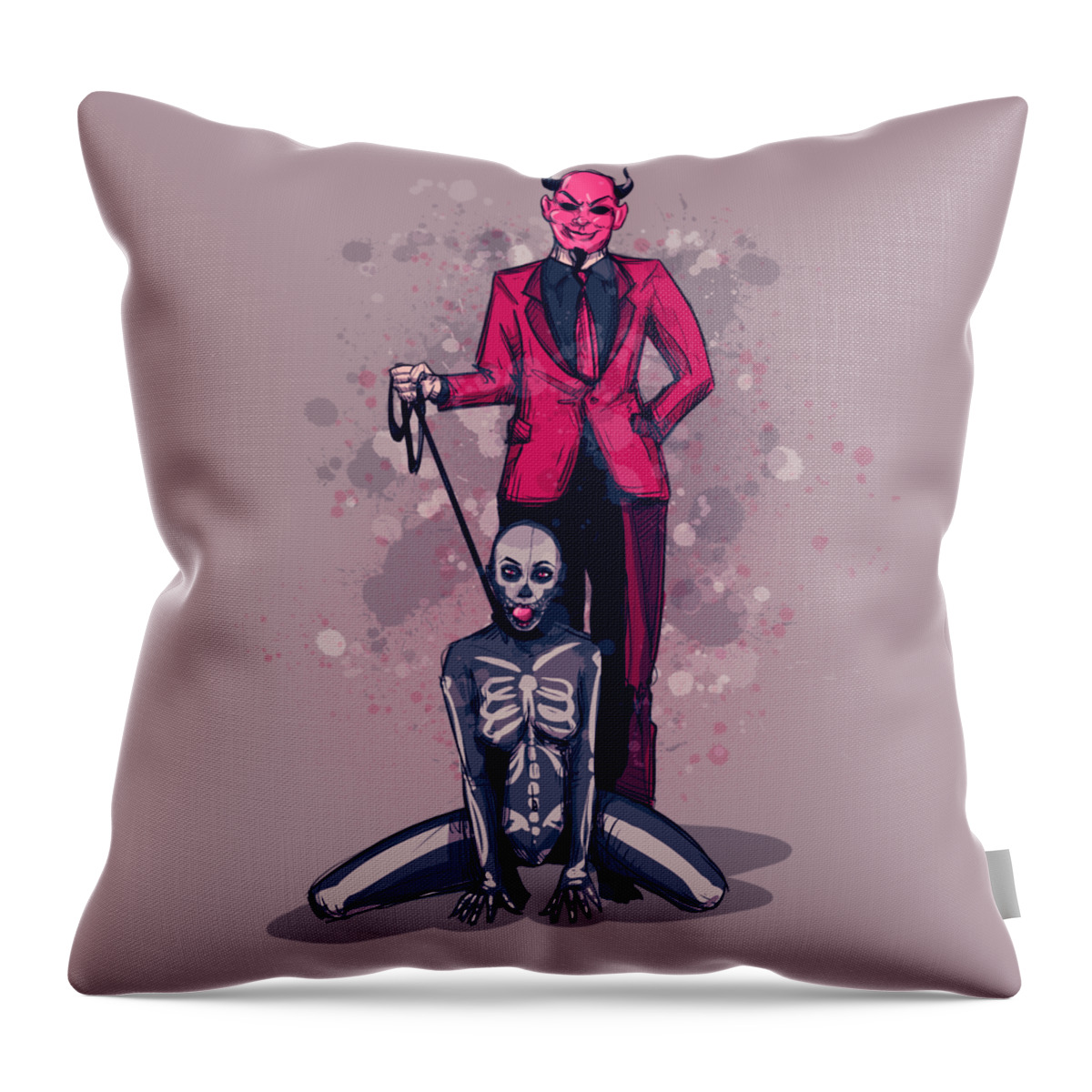 Devil Throw Pillow featuring the drawing Trick or Treat by Ludwig Van Bacon