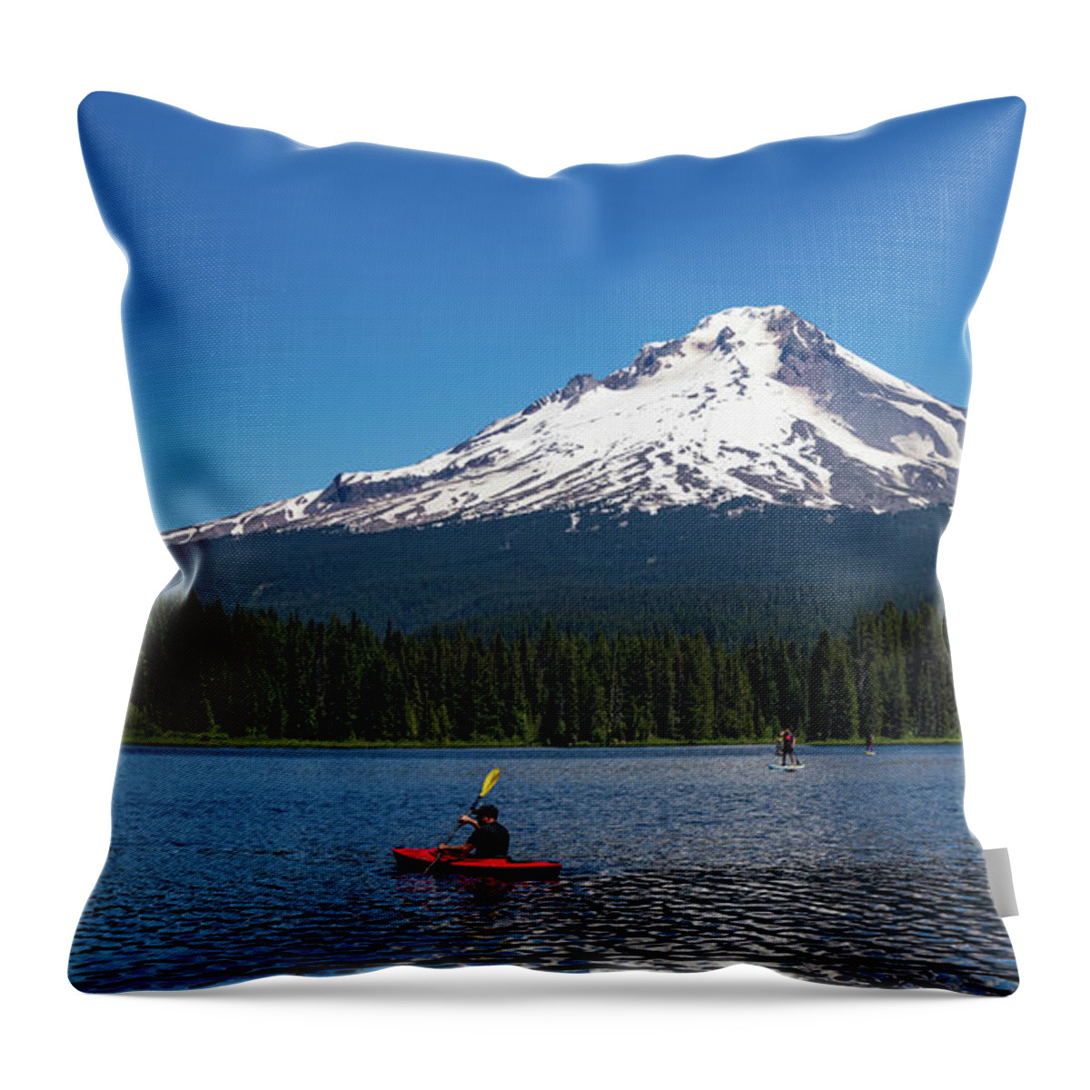 Trillium Lake Throw Pillow featuring the photograph Trillium Lake And Mount Hood by Doug Sturgess