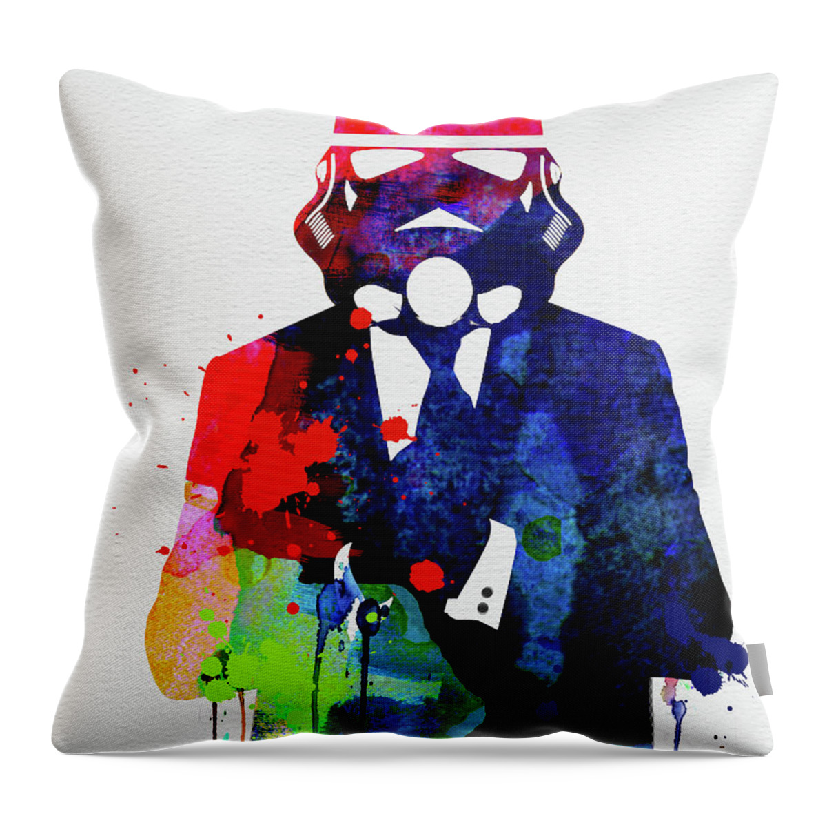 Starship Trooper Throw Pillow featuring the mixed media Trooper in Suite Watercolor by Naxart Studio
