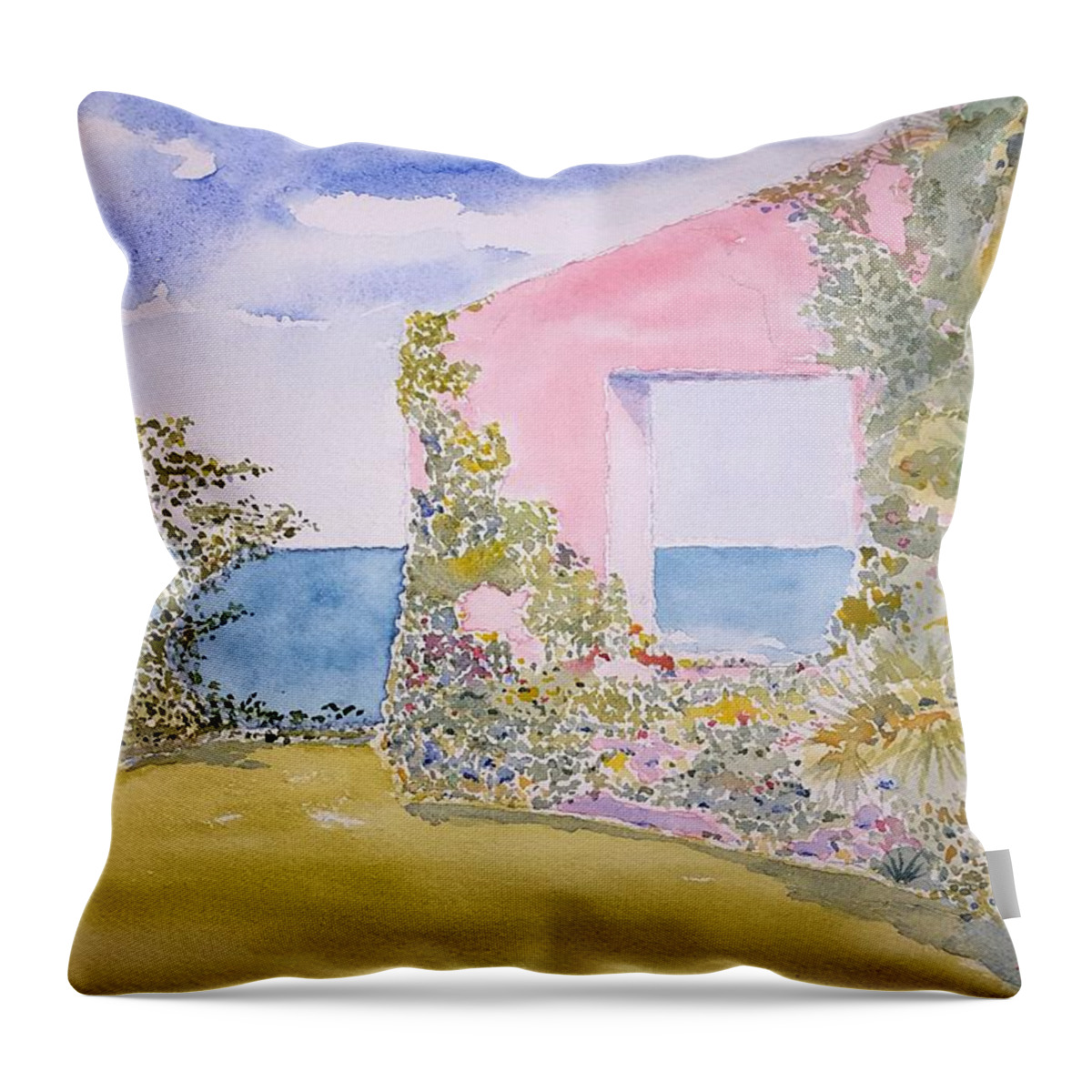 Watercolor Throw Pillow featuring the painting Tropical Lore by John Klobucher