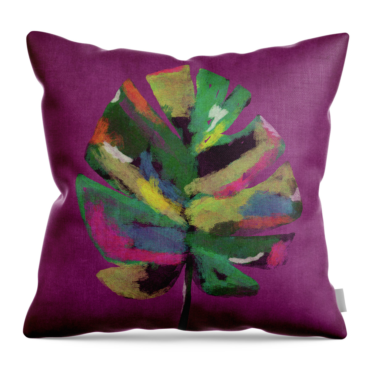 Tropical Throw Pillow featuring the painting Tropical Palm Leaf Purple- Art by Linda Woods by Linda Woods