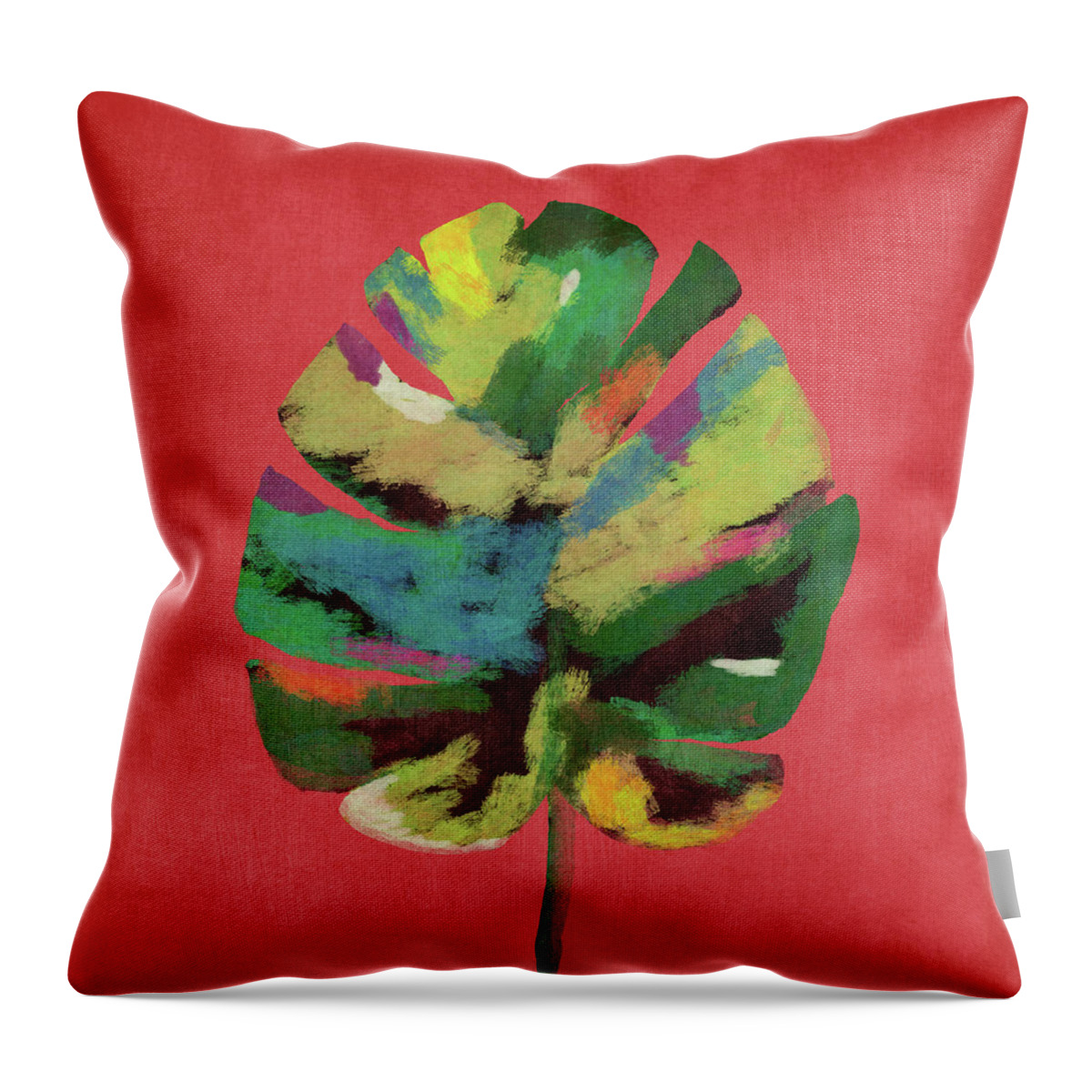 Tropical Throw Pillow featuring the painting Tropical Palm Leaf Red- Art by Linda Woods by Linda Woods