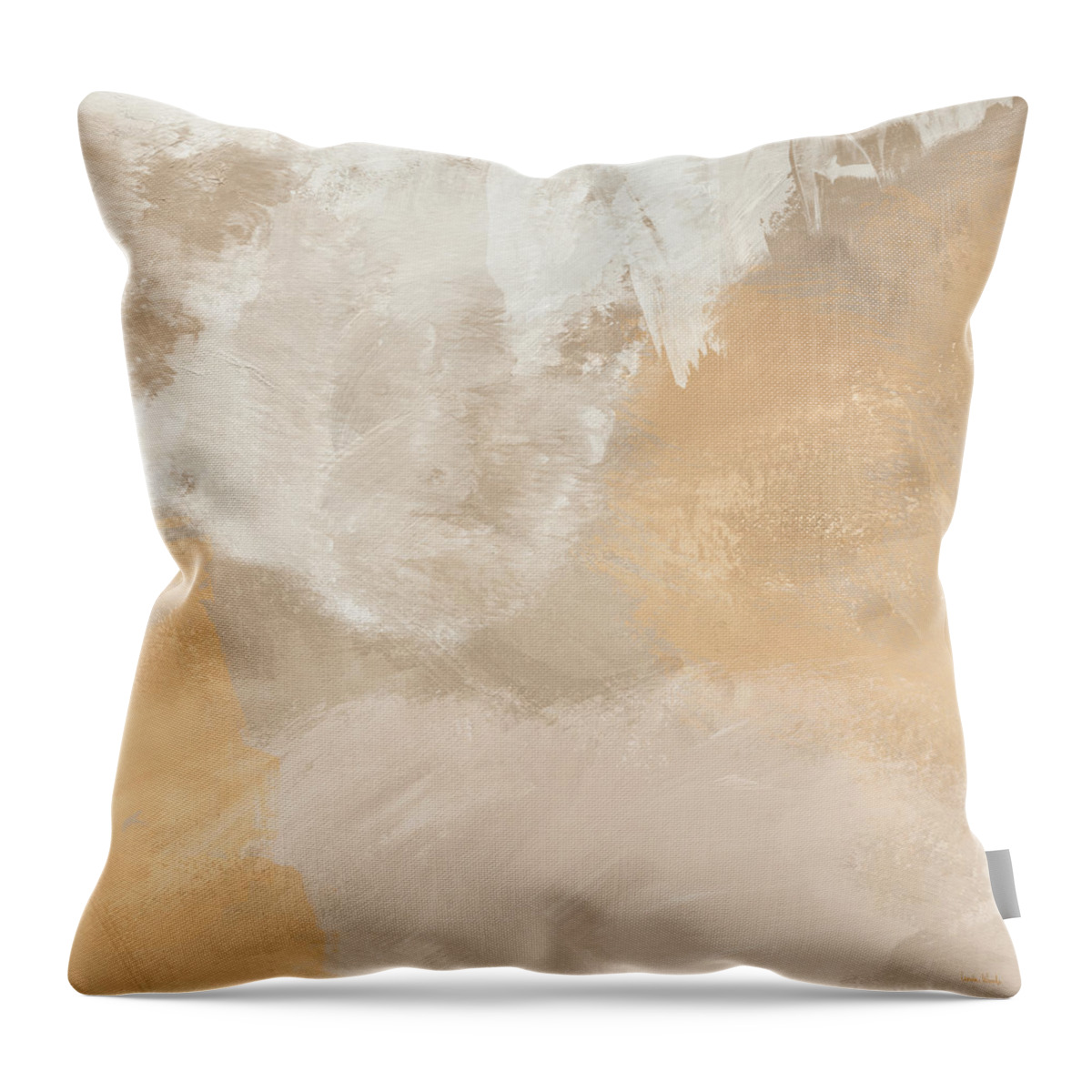 Neutral Throw Pillow featuring the painting Twilight Gold- Neutral Abstract Art by Linda Woods by Linda Woods