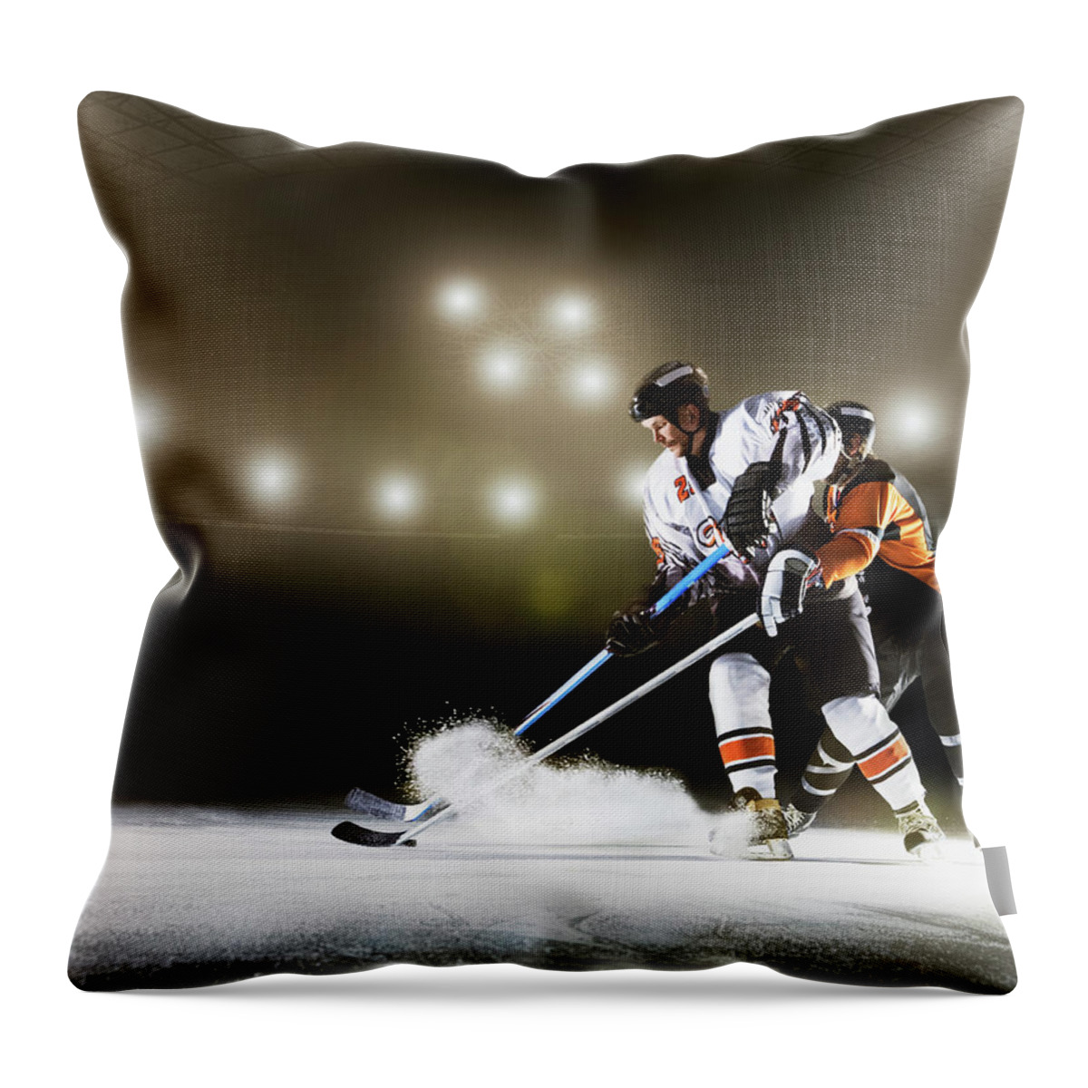 Two Ice Hockey Players Competing For Throw Pillow by Robert Decelis Ltd 