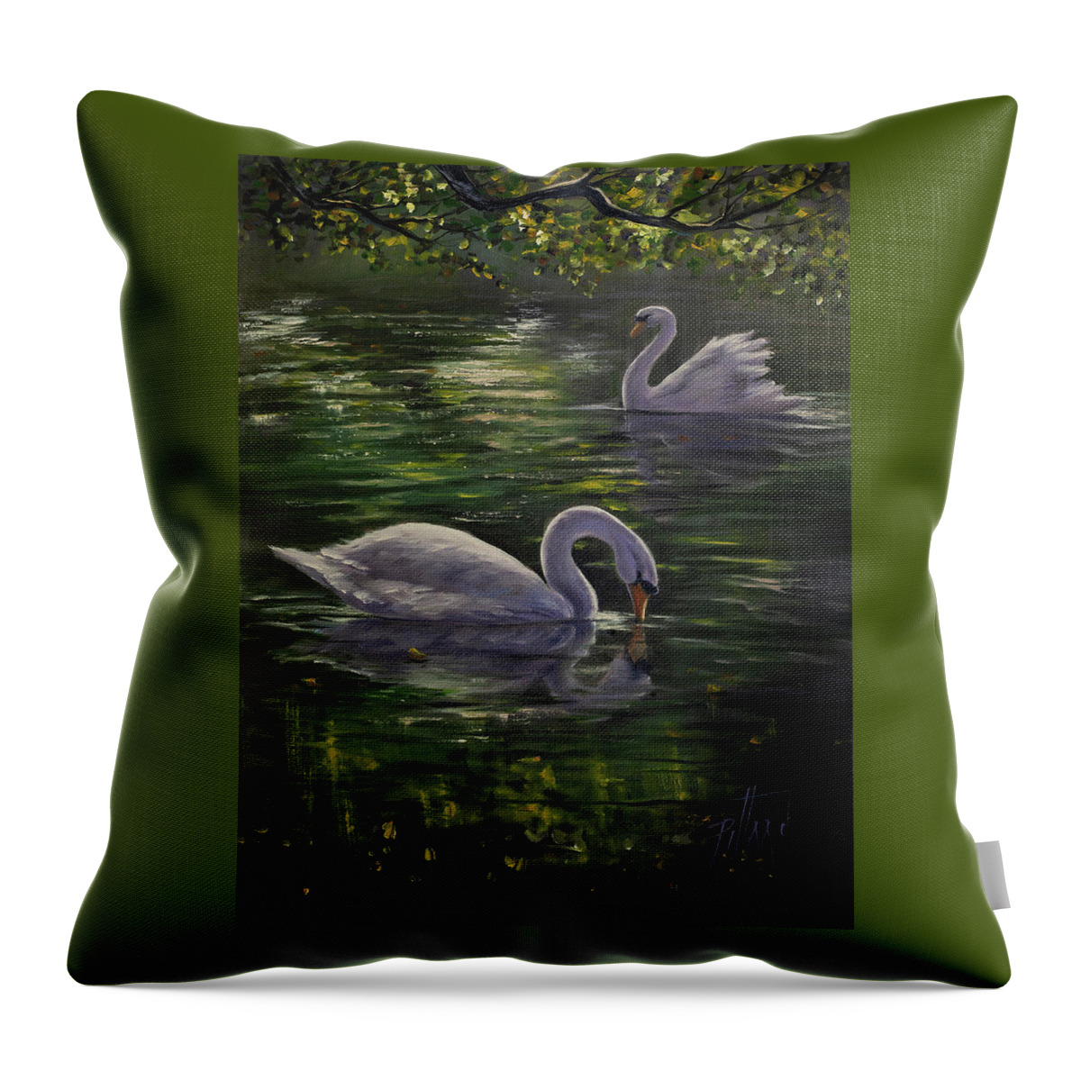 Two Swans Throw Pillow featuring the painting Serenity Swans by Lynne Pittard