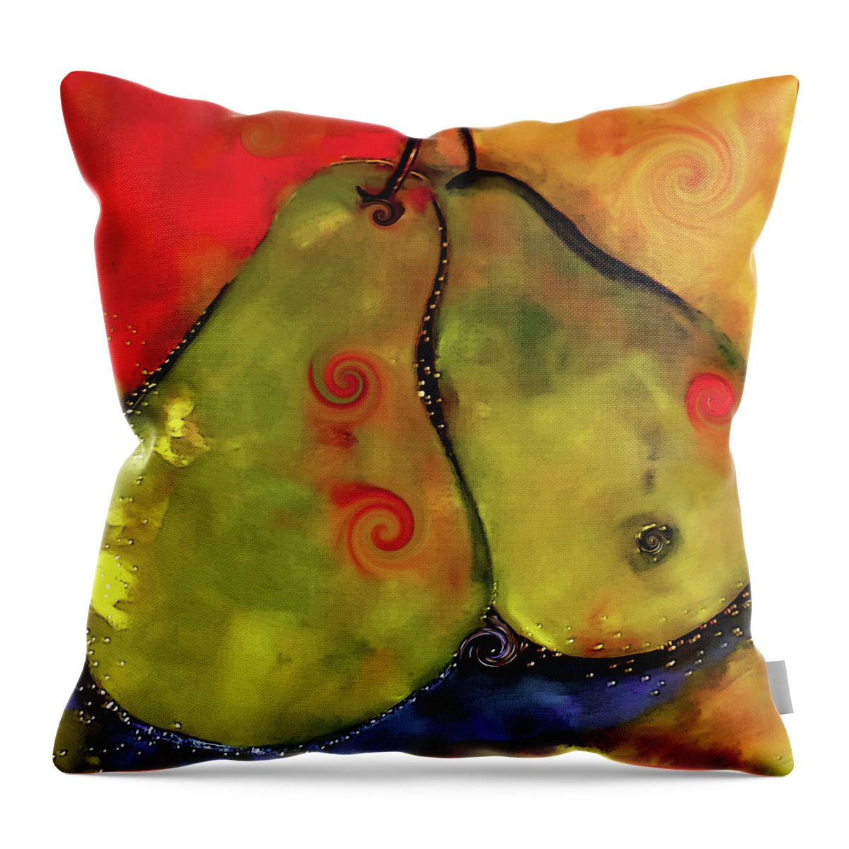 Pears Throw Pillow featuring the digital art Two Twirly Pears Painting by Lisa Kaiser