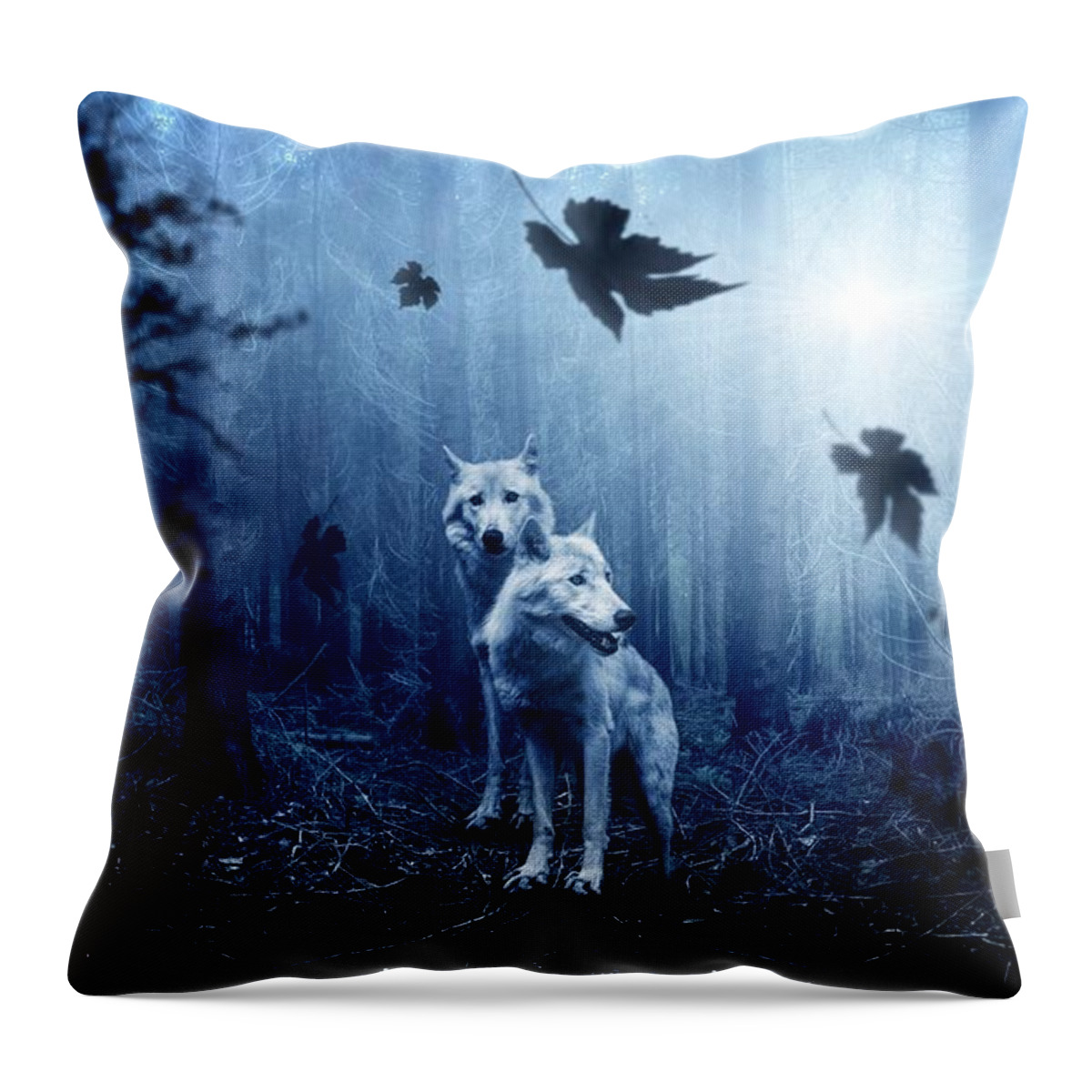 Cute Throw Pillow featuring the photograph Two wolves by Top Wallpapers