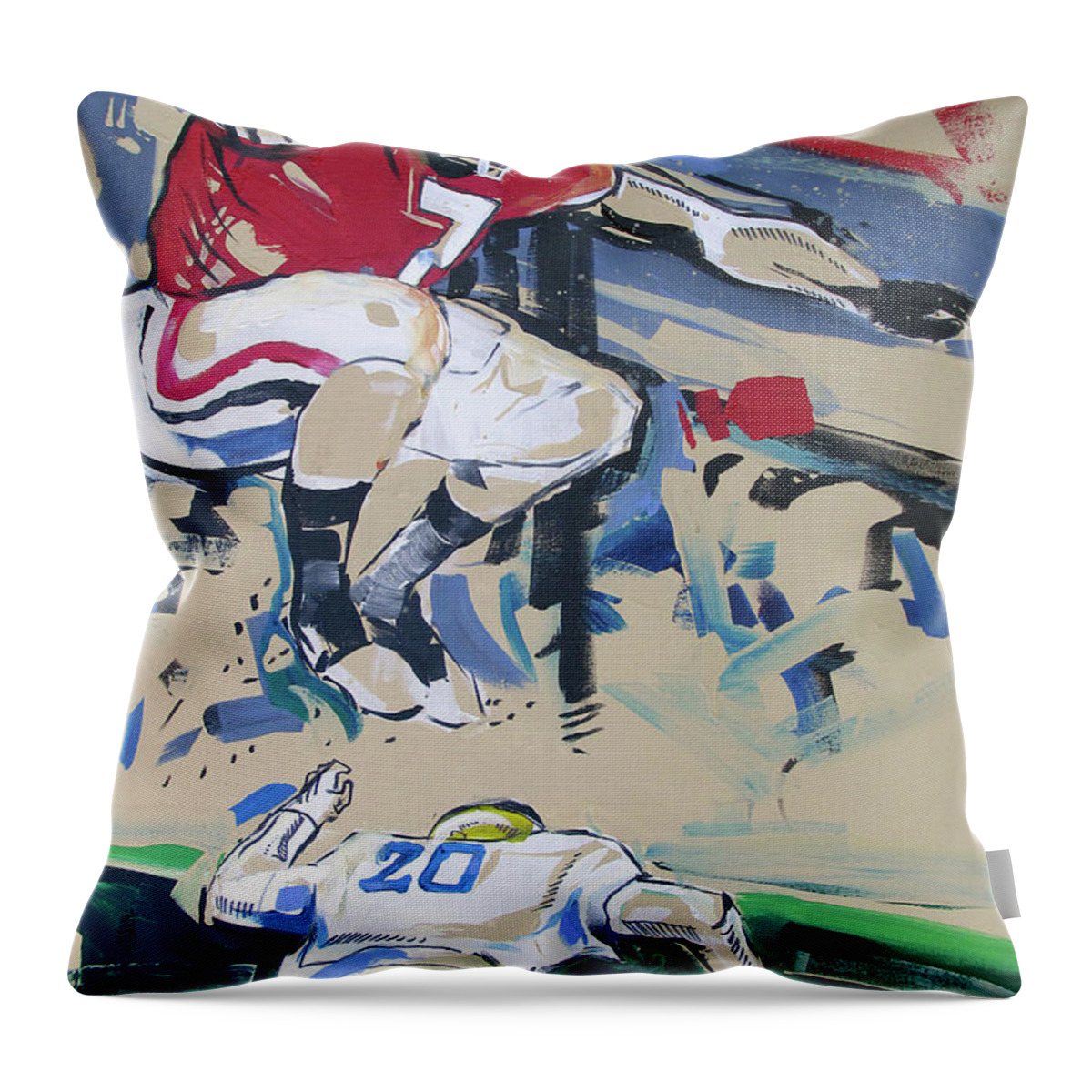 Uga Notre Dame 2019 Throw Pillow featuring the painting UGA vs Notre Dame 2019 by John Gholson