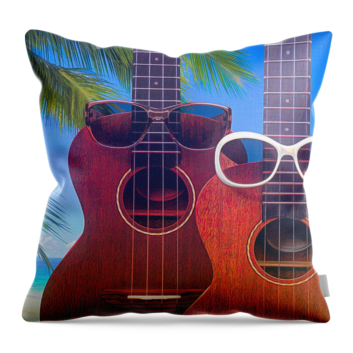 Hawaiian Throw Pillow featuring the photograph Ukes on the Beach by Tom Mc Nemar