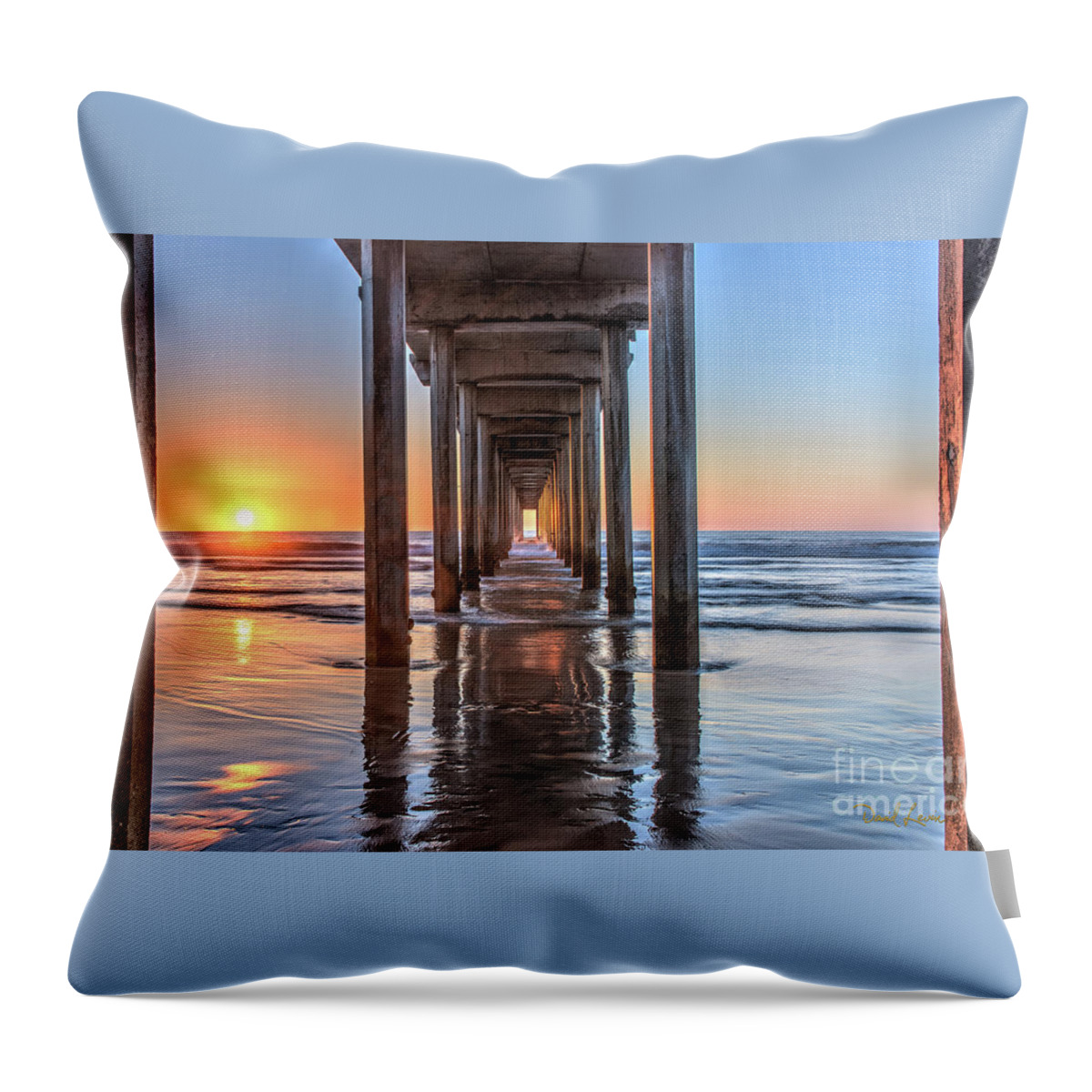 Beach Throw Pillow featuring the photograph Under Scripps Pier at Sunset ..Autographed.. by David Levin