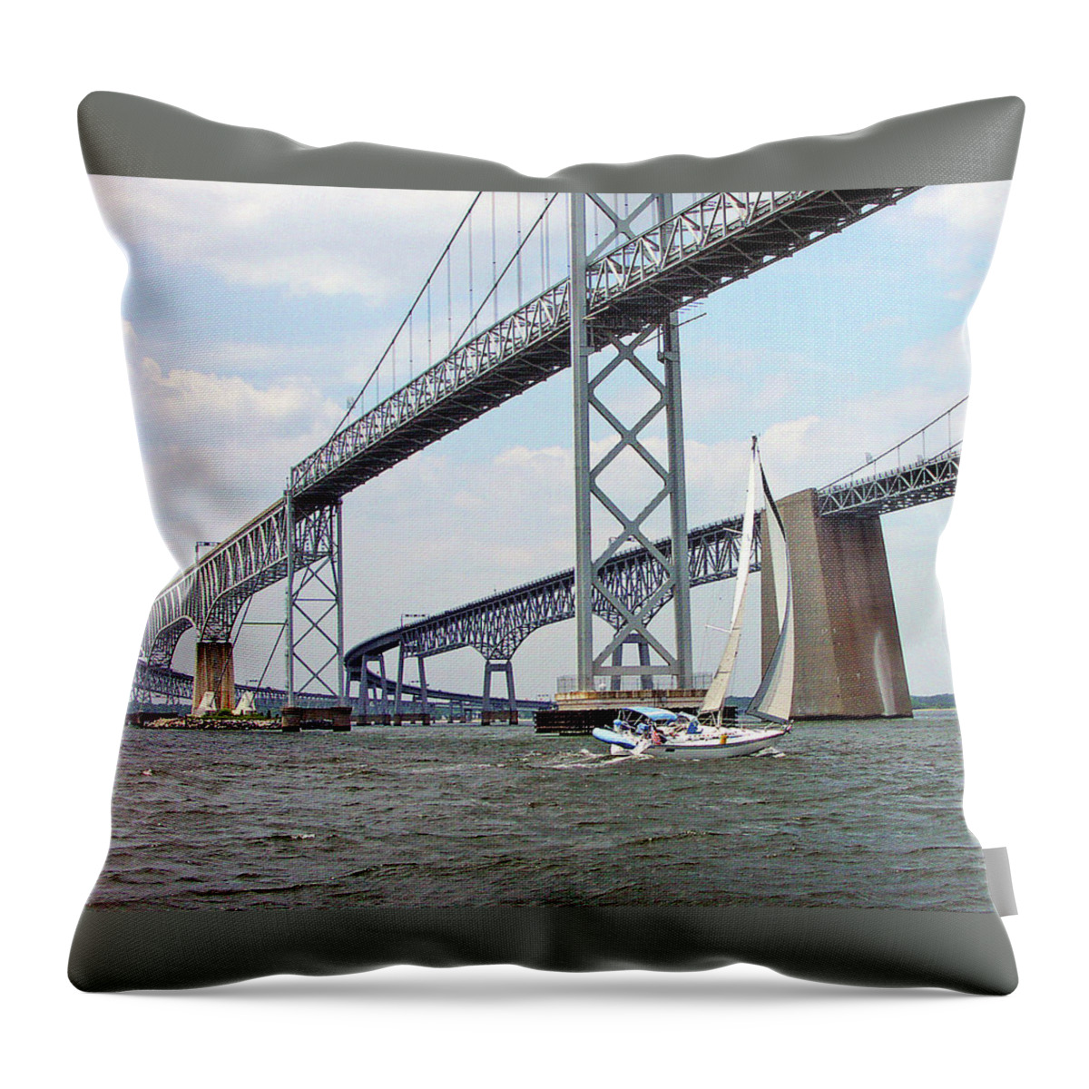 Sailing Throw Pillow featuring the photograph Under the Bay Bridges by Minnie Gallman