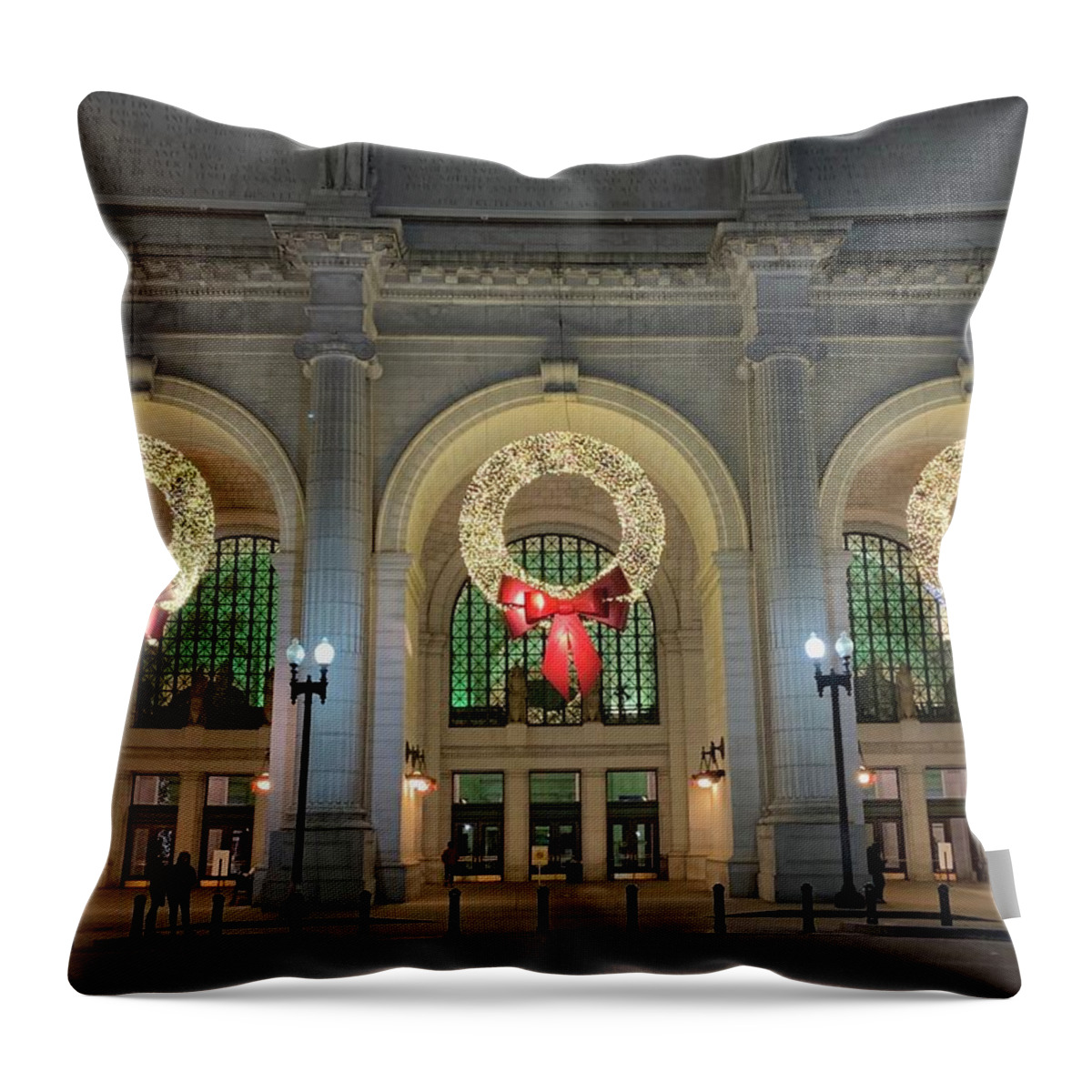 Union Station Throw Pillow featuring the photograph Union Station Holiday by Lora J Wilson