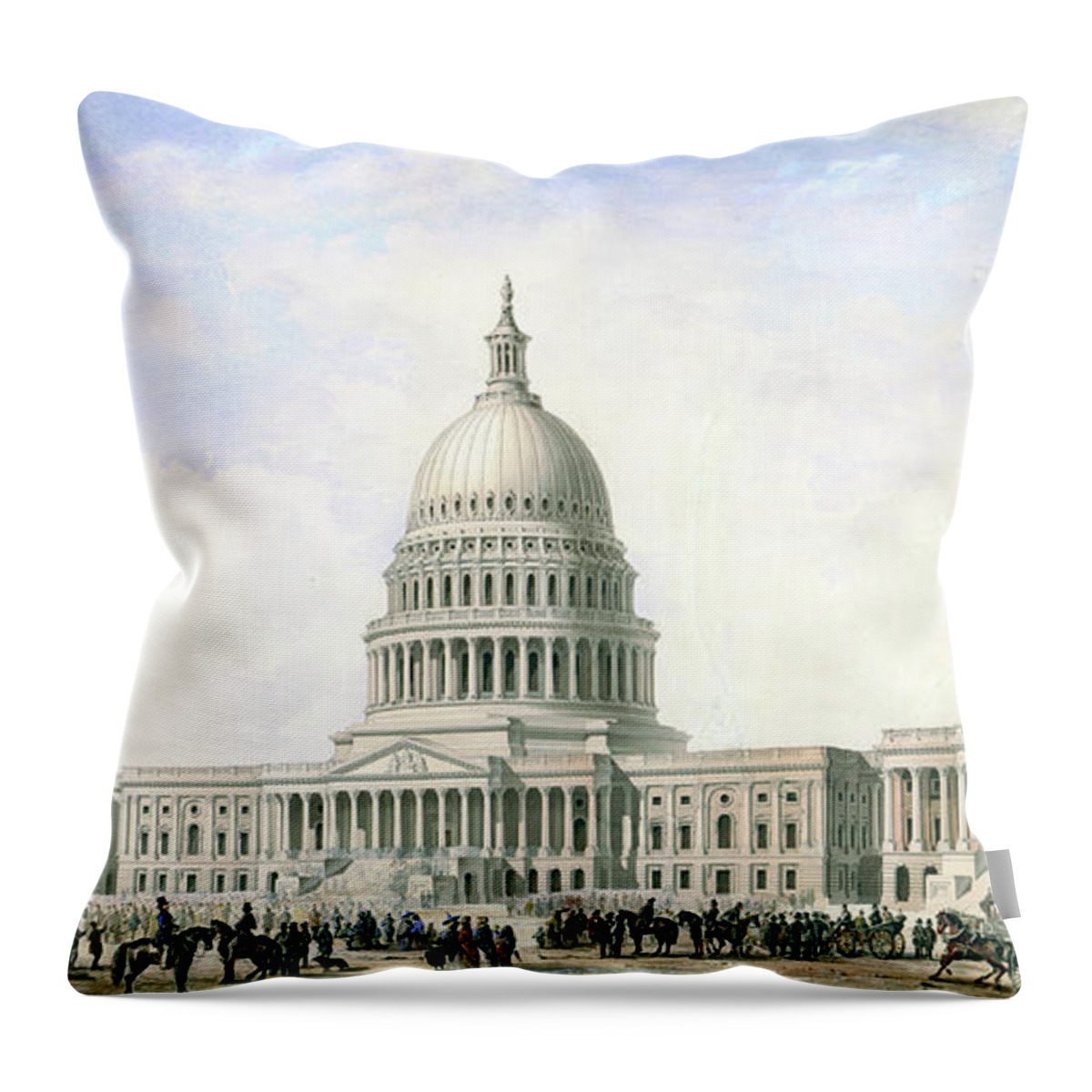 United States Capitol Throw Pillow featuring the drawing United States Capitol Design for New Dome and Wings 1855 by Thomas Ustick Walter