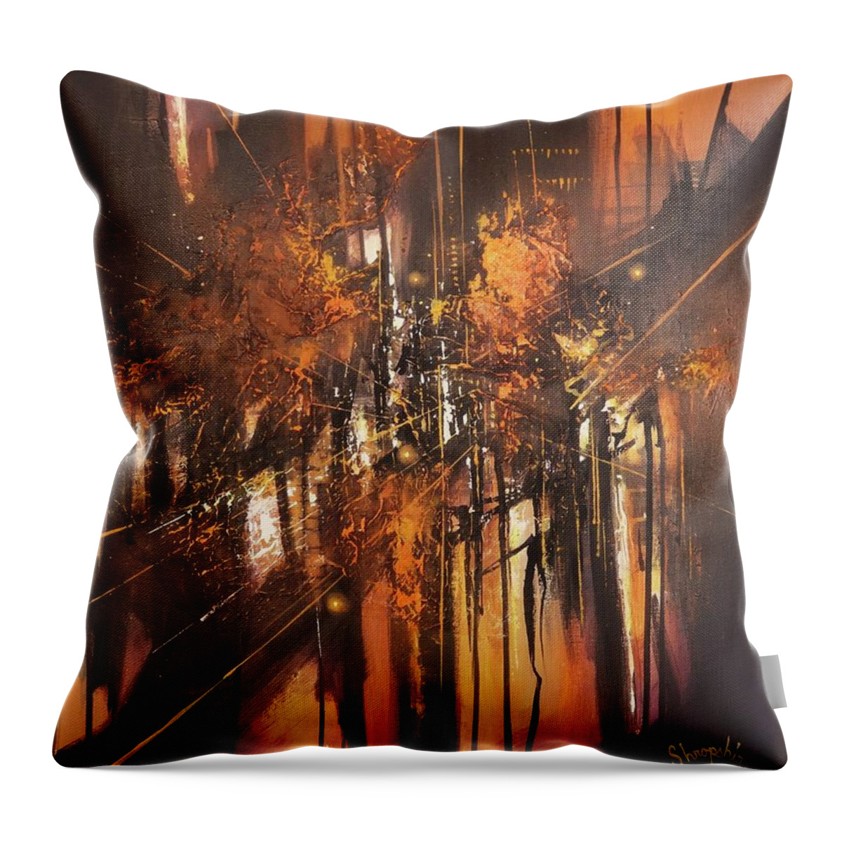 Abstract Throw Pillow featuring the painting Urban Nocturne by Tom Shropshire