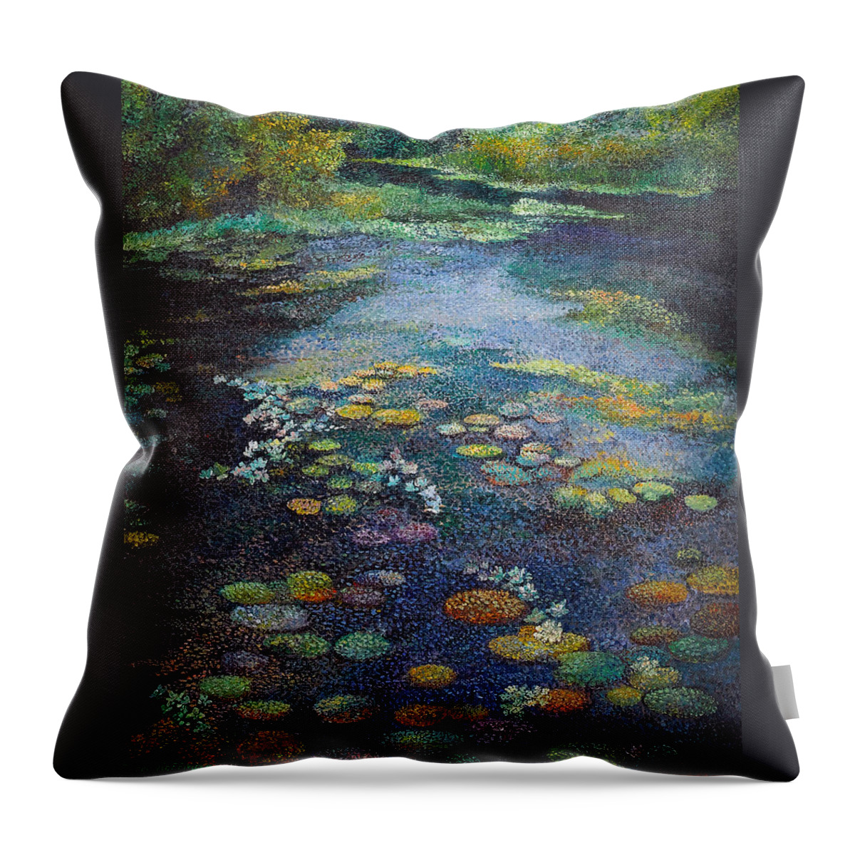  Throw Pillow featuring the painting Vancouver's Water Lily Pond, an Inspiration by Rita Hoffman Shulak