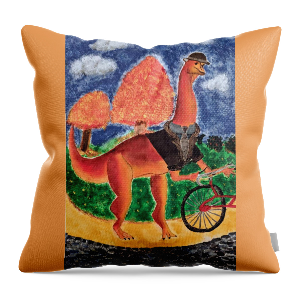 Dinosaur Throw Pillow featuring the painting Veloci-saurus by Misty Morehead