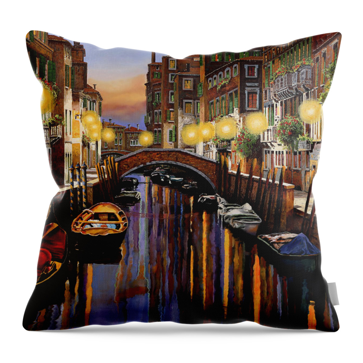 Venice Throw Pillow featuring the painting Venice at Dusk by Guido Borelli