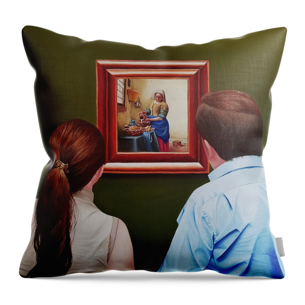 Vermeer Throw Pillow featuring the painting Viewing Vermeer by Vic Ritchey