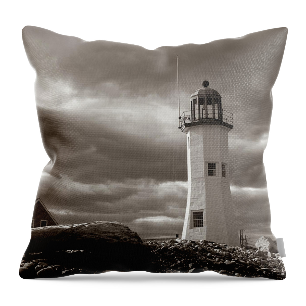 Scenic Scituate Lighthouse Throw Pillow featuring the photograph Vintage image of Scituate Lighthouse by Jeff Folger