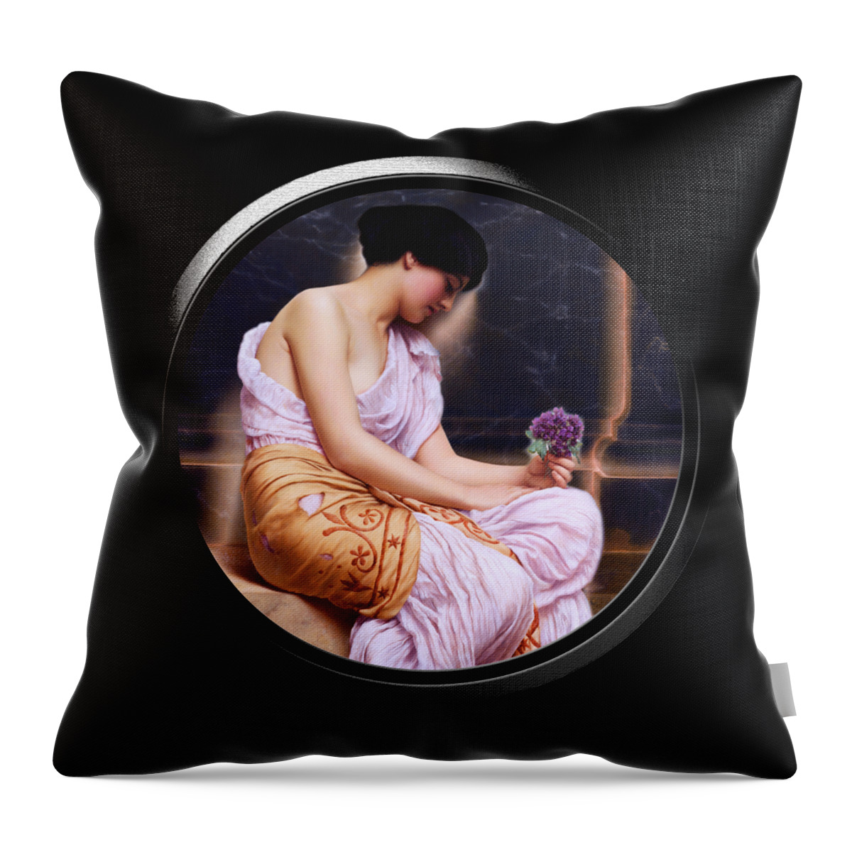 Young Girl Throw Pillow featuring the painting Violets, Sweet Violets by John Godward LM Shift by Rolando Burbon