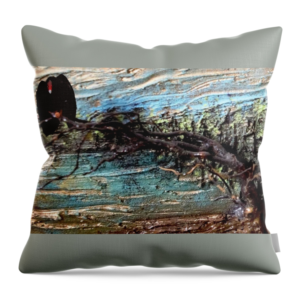 Vulture Throw Pillow featuring the mixed media Vulture with Impasto Sky by Roger Swezey