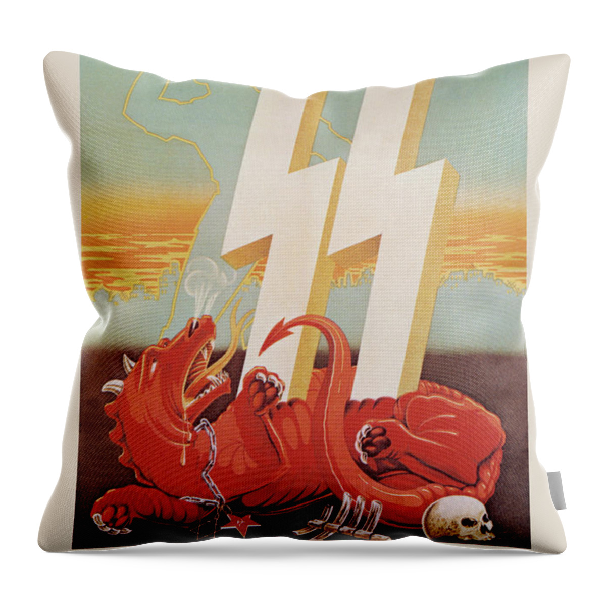 Propaganda Throw Pillow featuring the painting Waffen SS Recruitment by Harald Damsleth