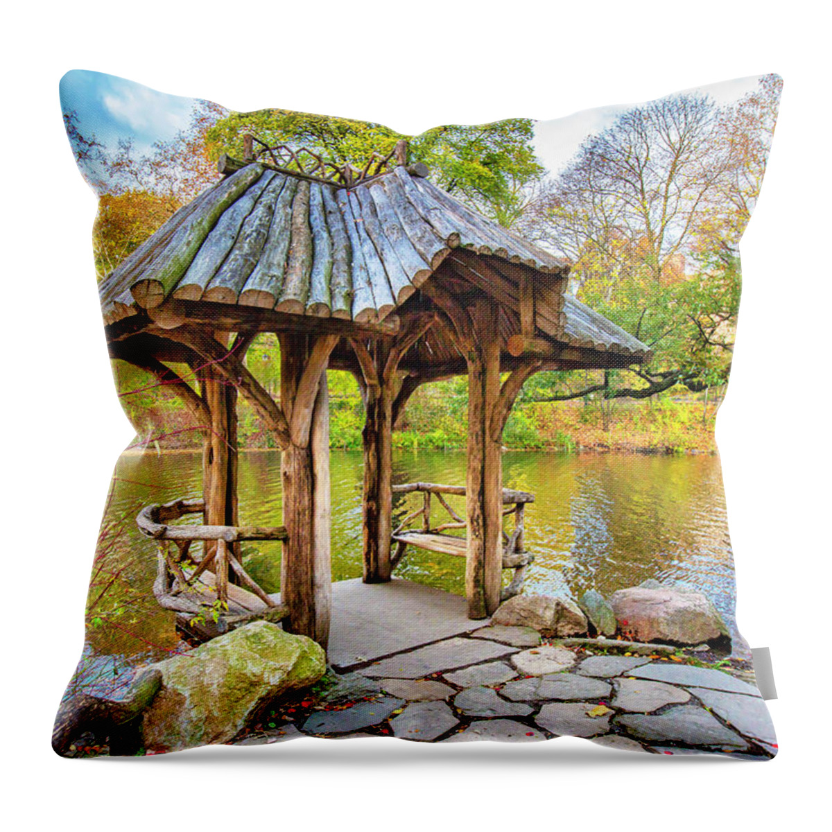 Estock Throw Pillow featuring the digital art Wagner Cove In Central Park, Nyc by Claudia Uripos
