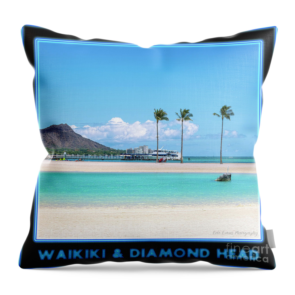 Waikiki Throw Pillow featuring the photograph Waikiki and Diamond Head Gallery Button by Aloha Art