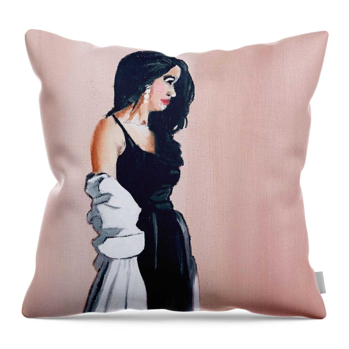 Original Art Work Throw Pillow featuring the painting Waiting. Original Oil Painting by Theresa Honeycheck