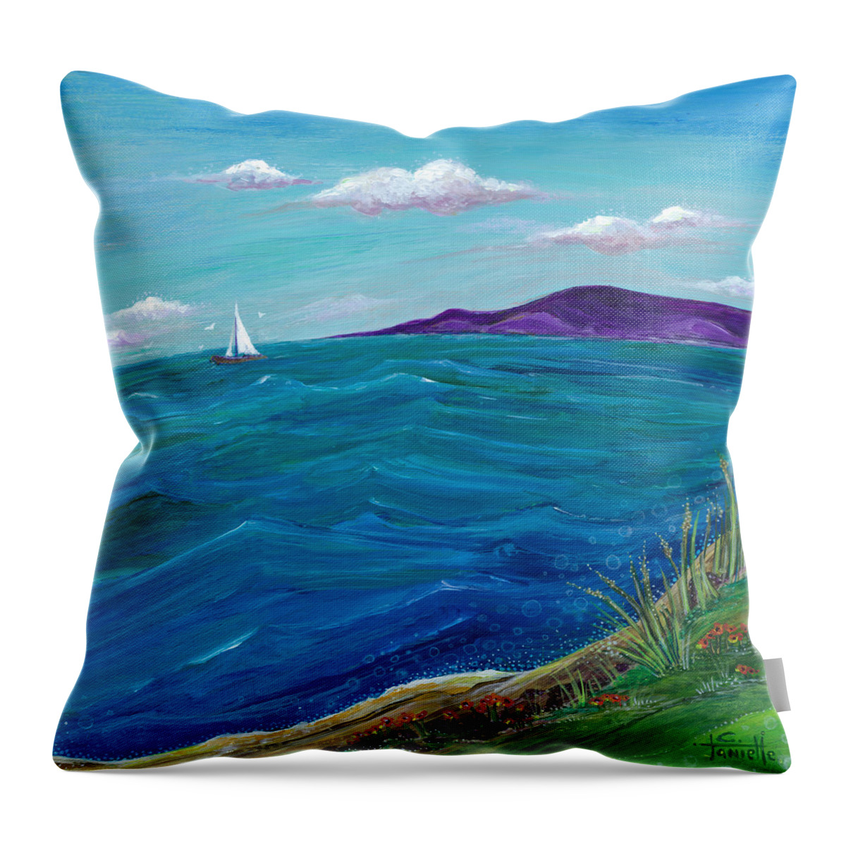 Seascape Painting Throw Pillow featuring the painting Wanderlust by Tanielle Childers