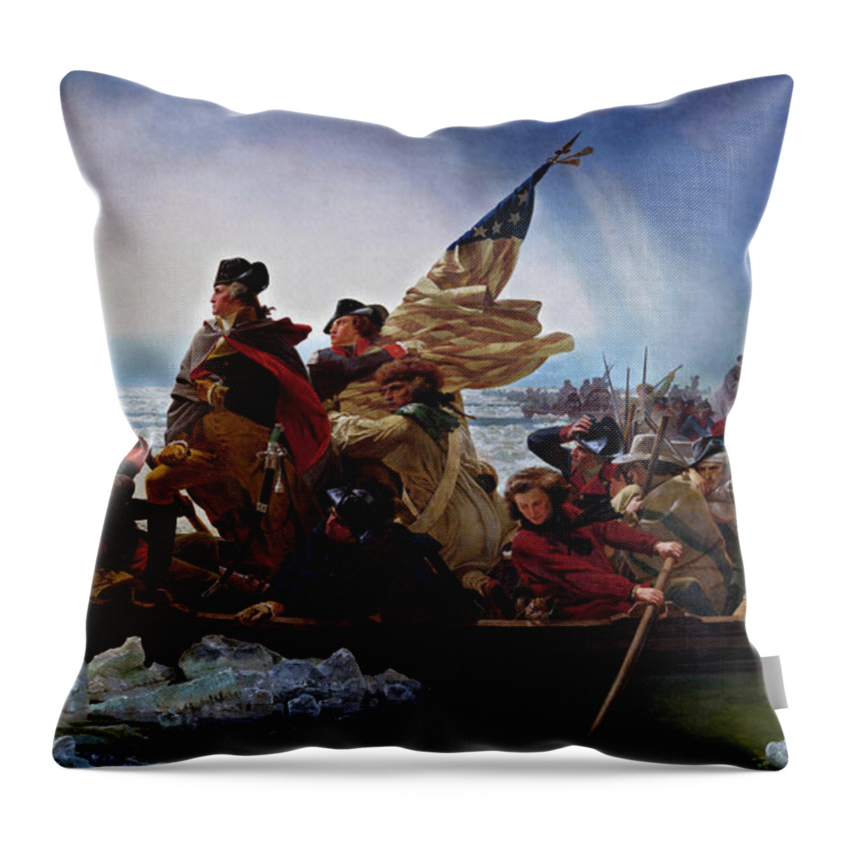 Washington Crossing The Delaware Throw Pillow featuring the painting Washington Crossing the Delaware by Emanuel Leutze by Rolando Burbon