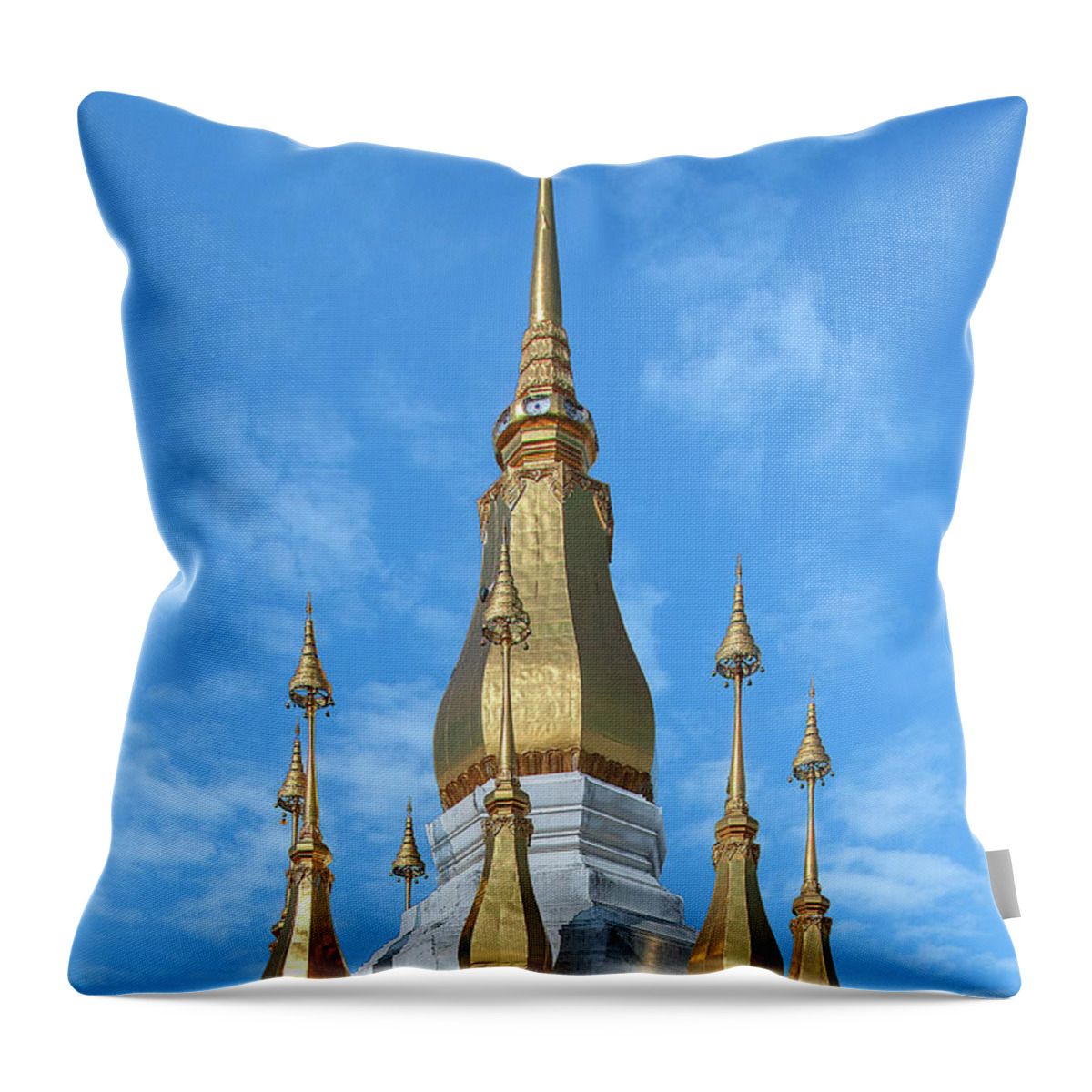Scenic Throw Pillow featuring the photograph Wat Tham Khuha Sawan Phra Tham Chedi Si Trai Phum Pinnacle DTHU0938 by Gerry Gantt