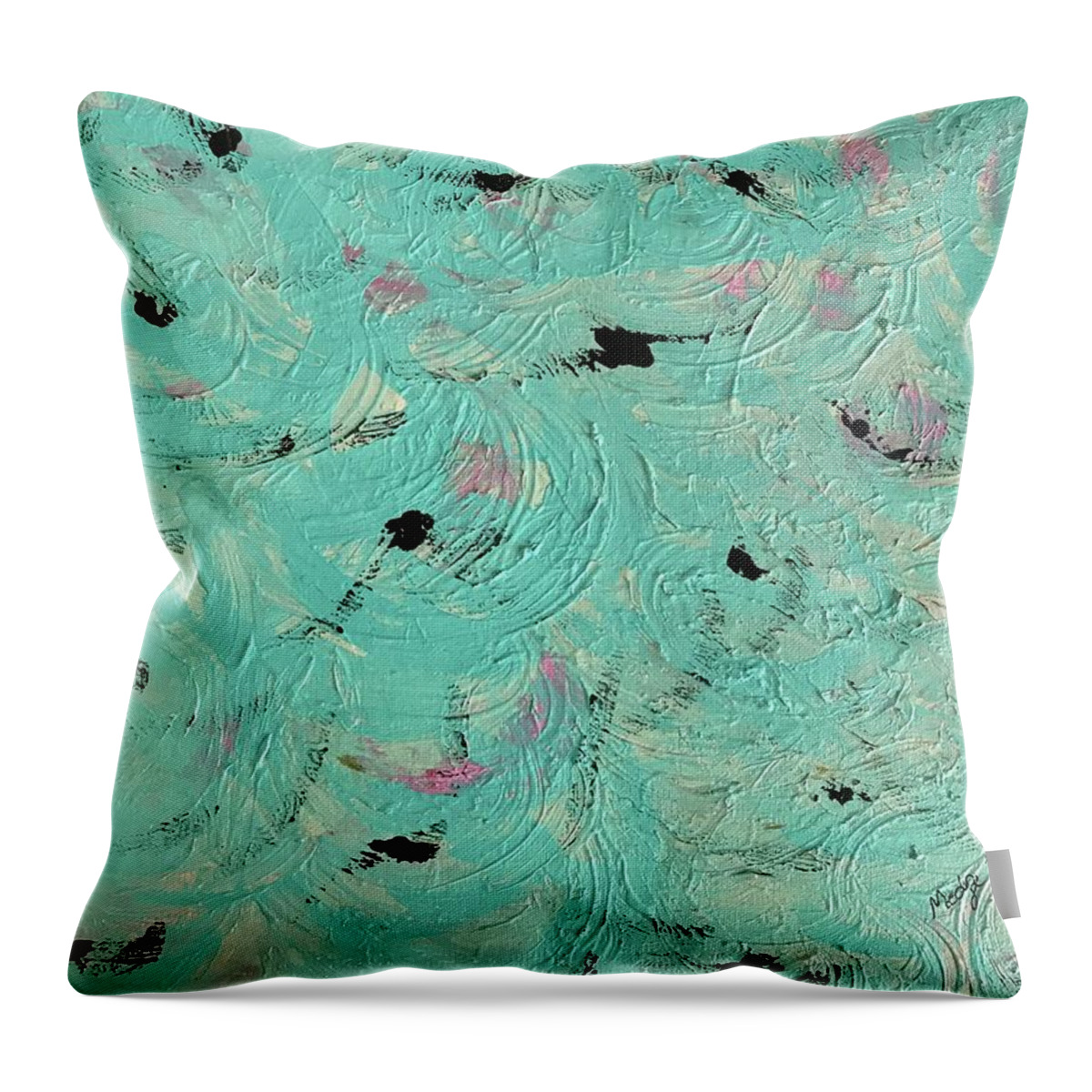 Game Water Sea Sun Turquoise Throw Pillow featuring the painting Water Game by Medge Jaspan