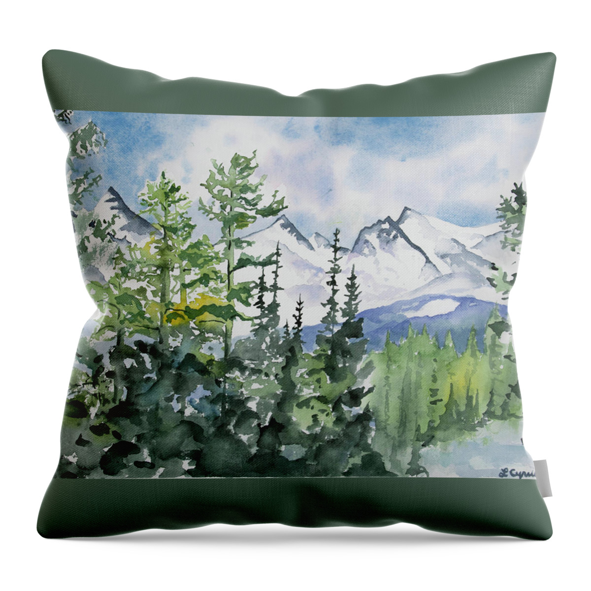Brainard Lakes Throw Pillow featuring the painting Watercolor - Brainard Lakes Winter Landscape by Cascade Colors