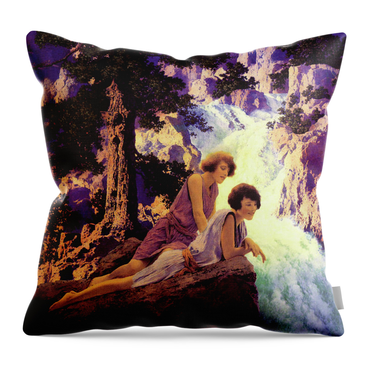 Waterfall Throw Pillow featuring the painting Waterfall by Maxfield Parrish