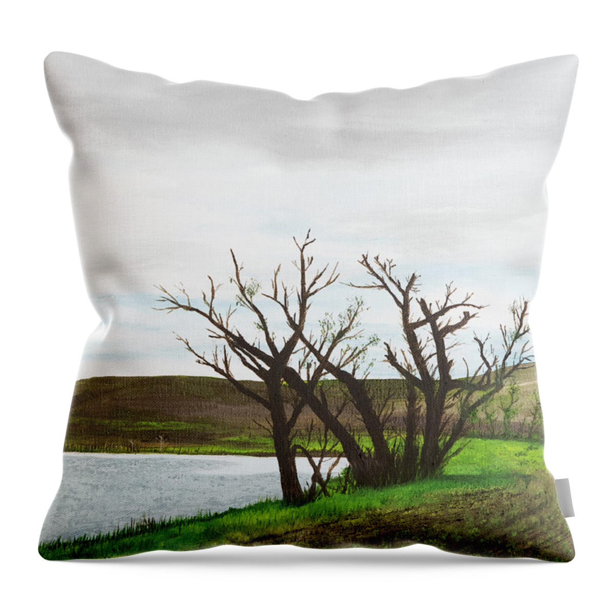 Trees Throw Pillow featuring the painting Watering Hole by Gabrielle Munoz