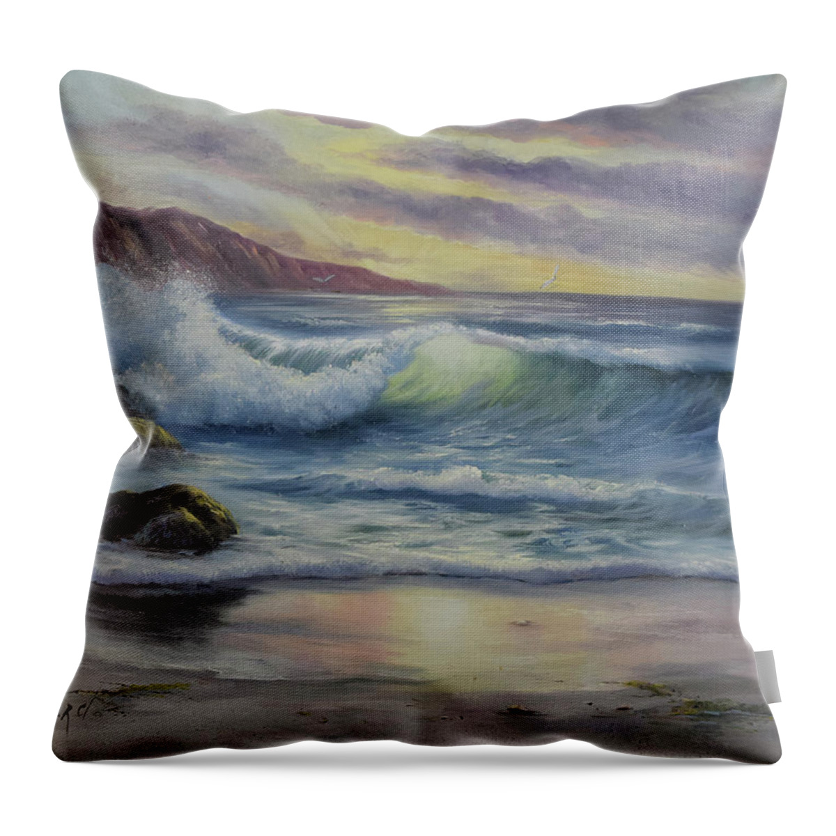 Sea Throw Pillow featuring the painting Seacoast Sunrise by Lynne Pittard