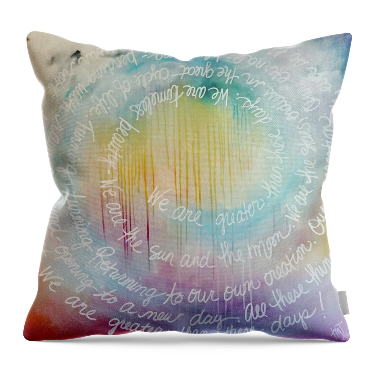 We Throw Pillow featuring the painting We Are Greater Than These Days by Theresa Marie Johnson